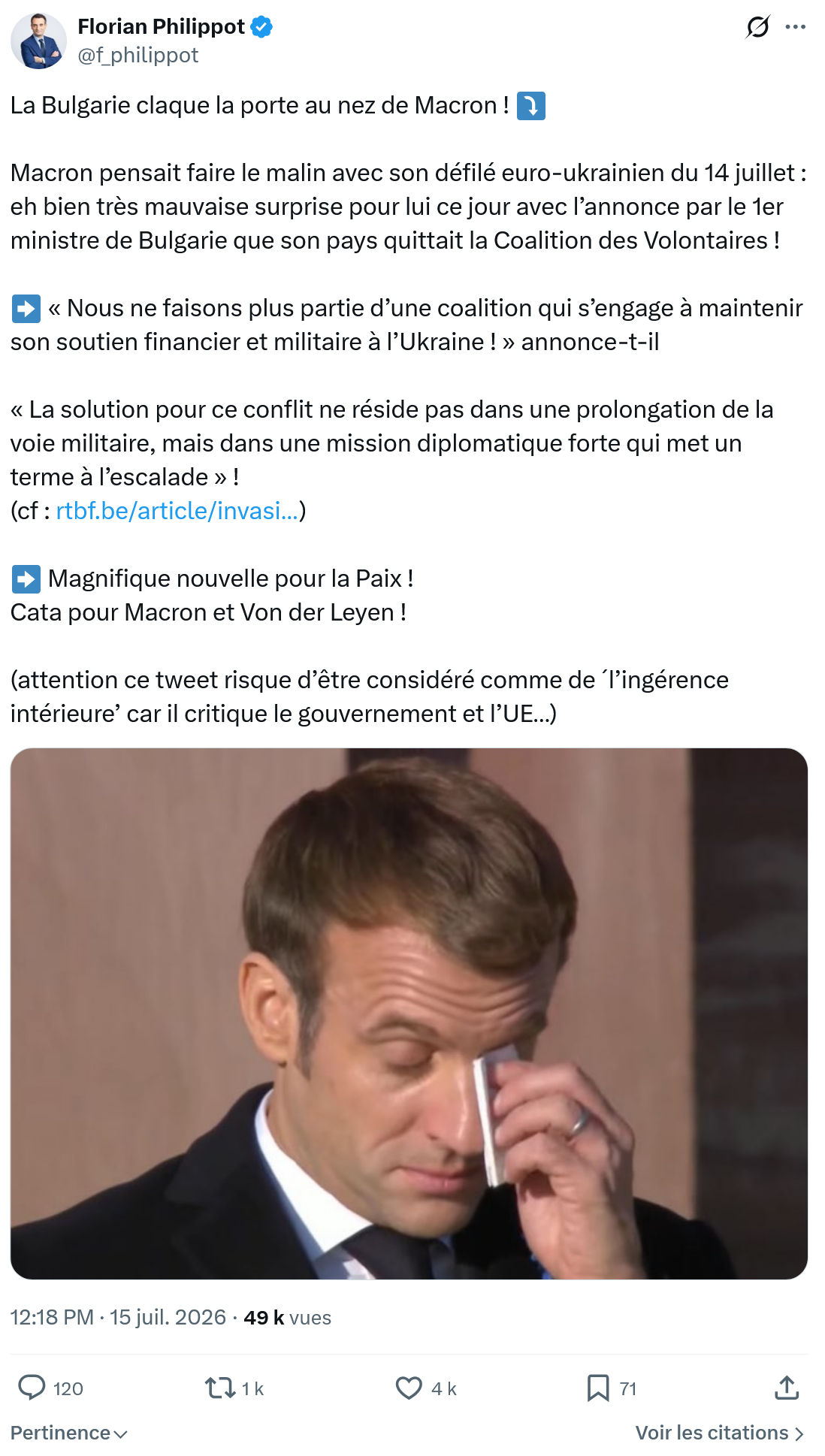 Florian Philippot: La Bulgarie claque la porte au nez de Macron !...