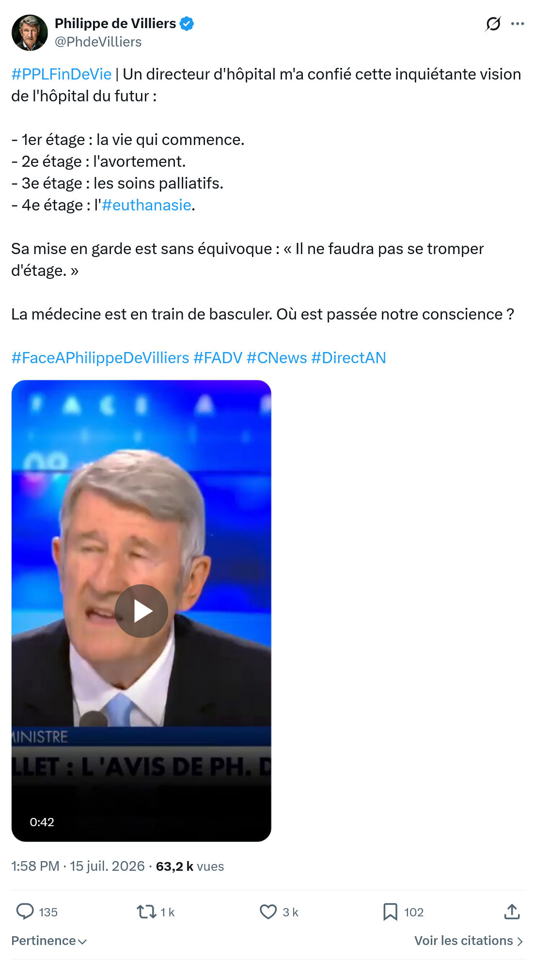 Philippe de Villiers: #PPLFinDeVie | Un directeur d'hôpital...