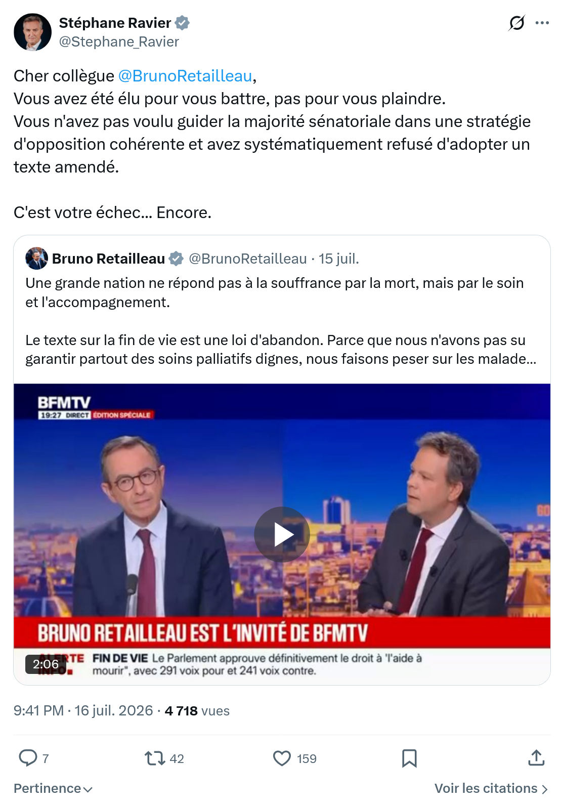 Stéphane Ravier: Cher collègue @BrunoRetailleau...