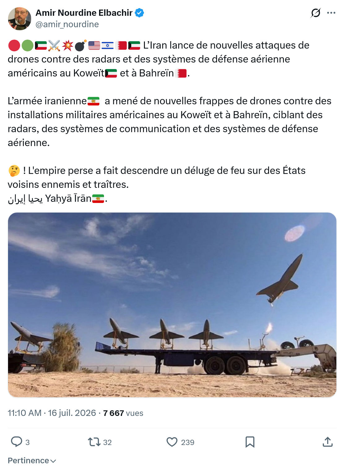 Amir Nourdine Elbachir: L’Iran lance de nouvelles attaques...