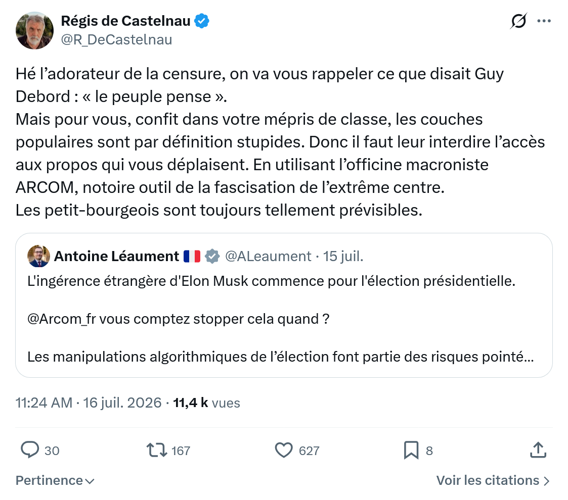 Régis de Castelnau: Hé l’adorateur de la censure...