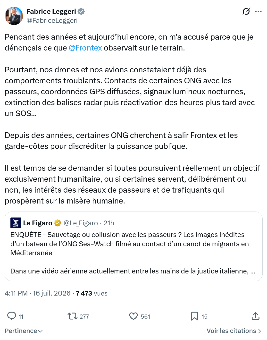 Fabrice Leggeri: Pendant des années et aujourd’hui encore...