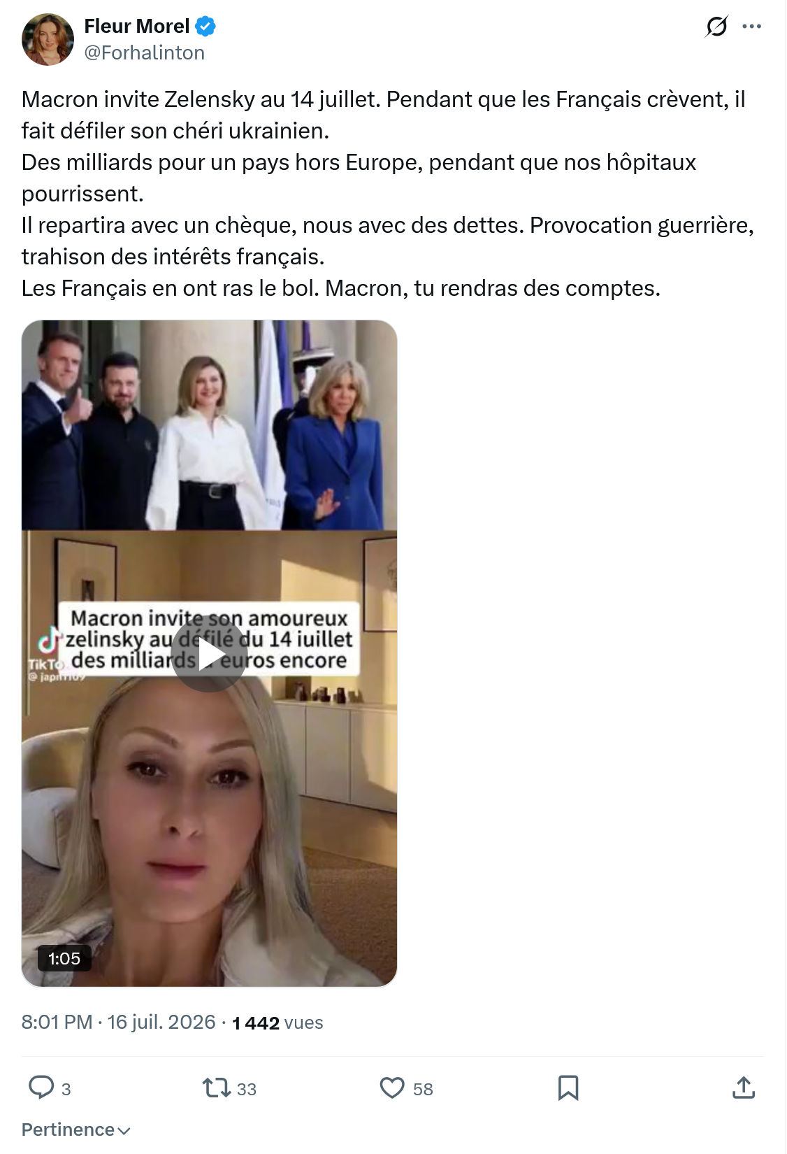 Fleur Morel: Macron invite Zelensky au 14 juillet...