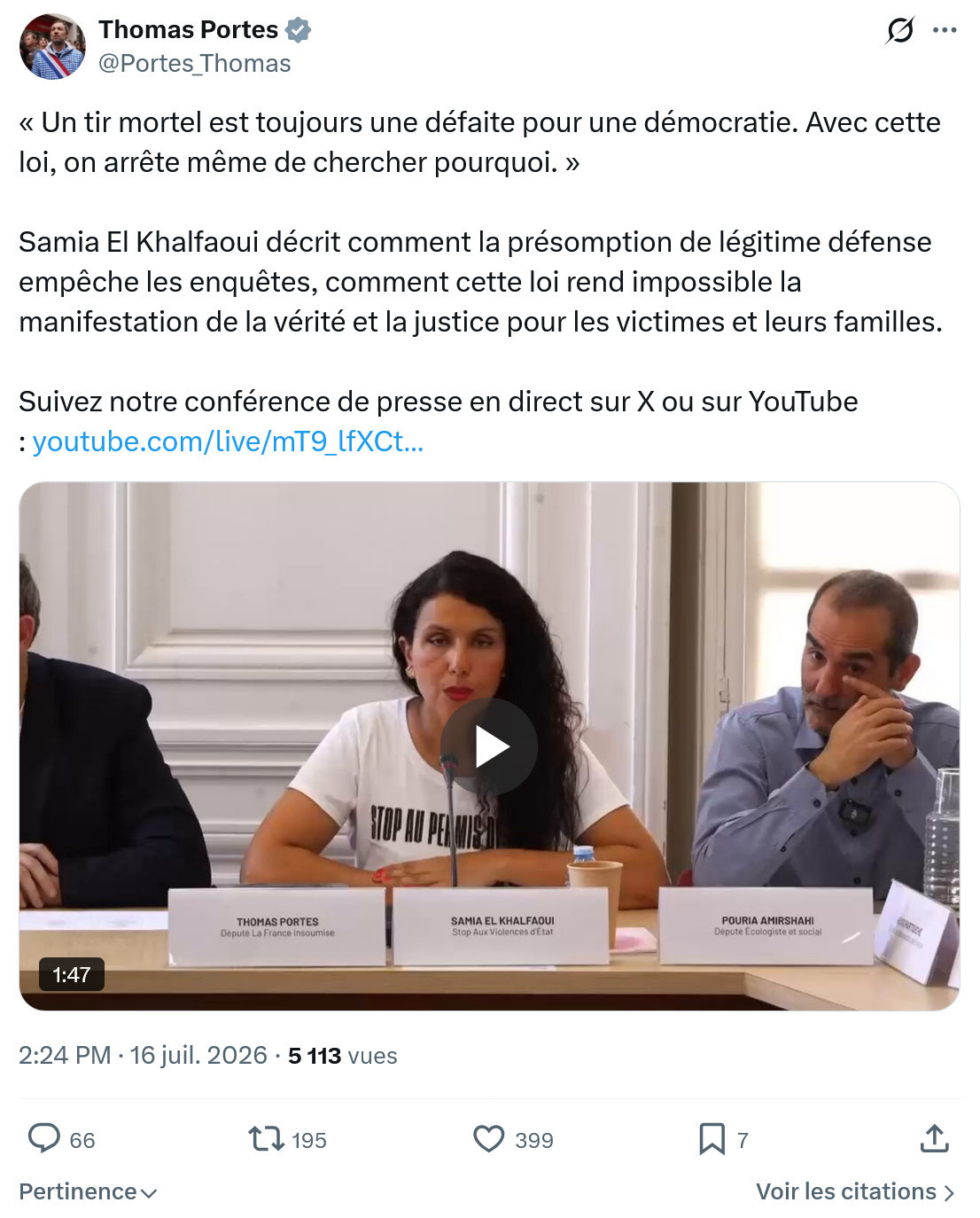 Thomas Portes: Un tir mortel est toujours une défaite...