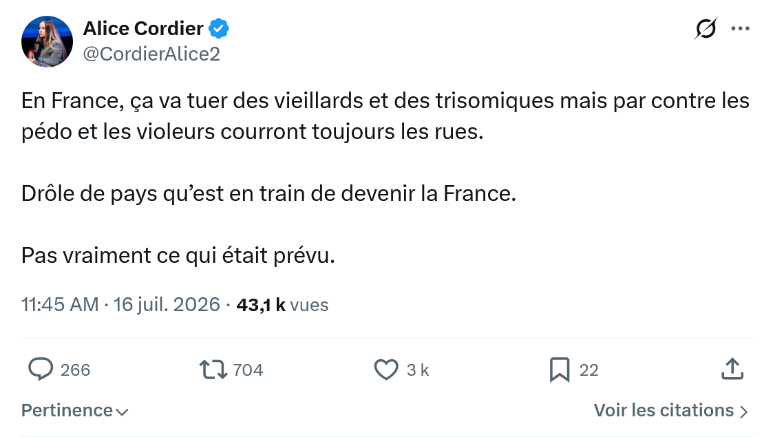 Alice Cordier: En France, ça va tuer des vieillards...