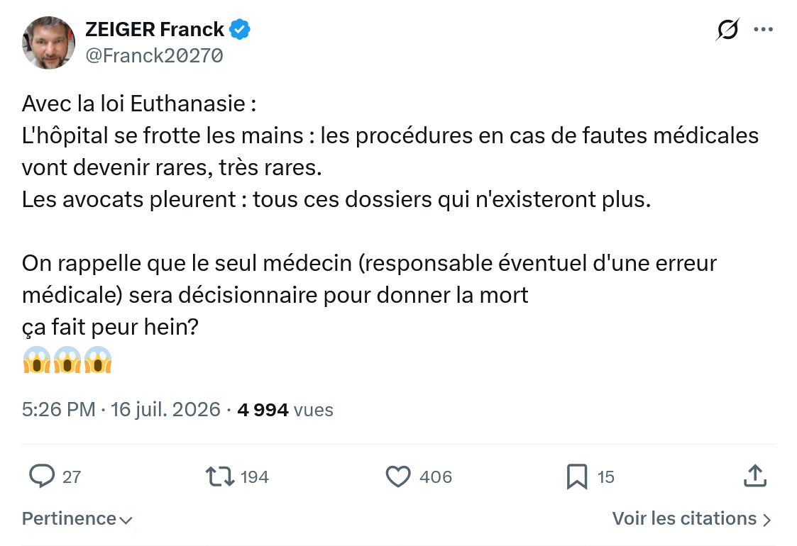 Zeiger Franck: Avec la loi Euthanasie...