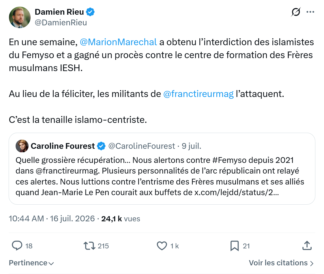 Damien Rieu: En une semaine, @MarionMarechal...
