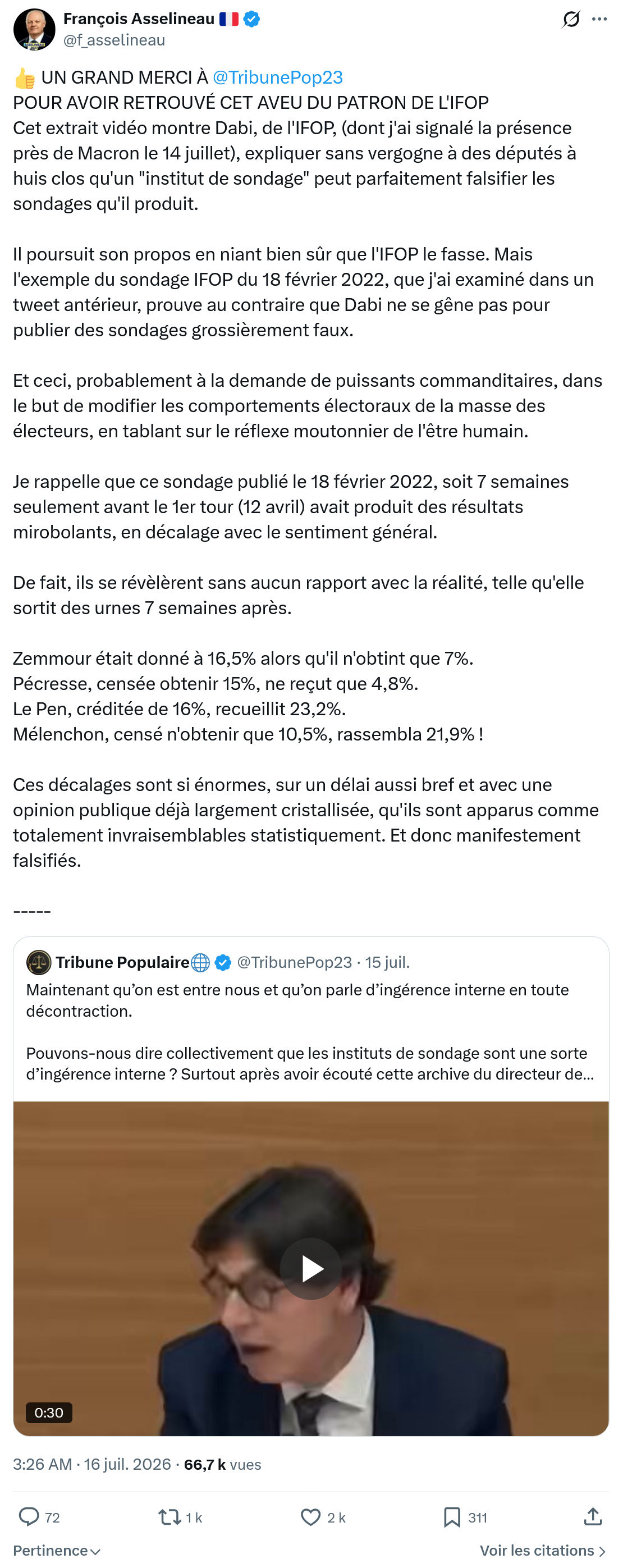 Francois Asselineau: UN GRAND MERCI À @TribunePop23...