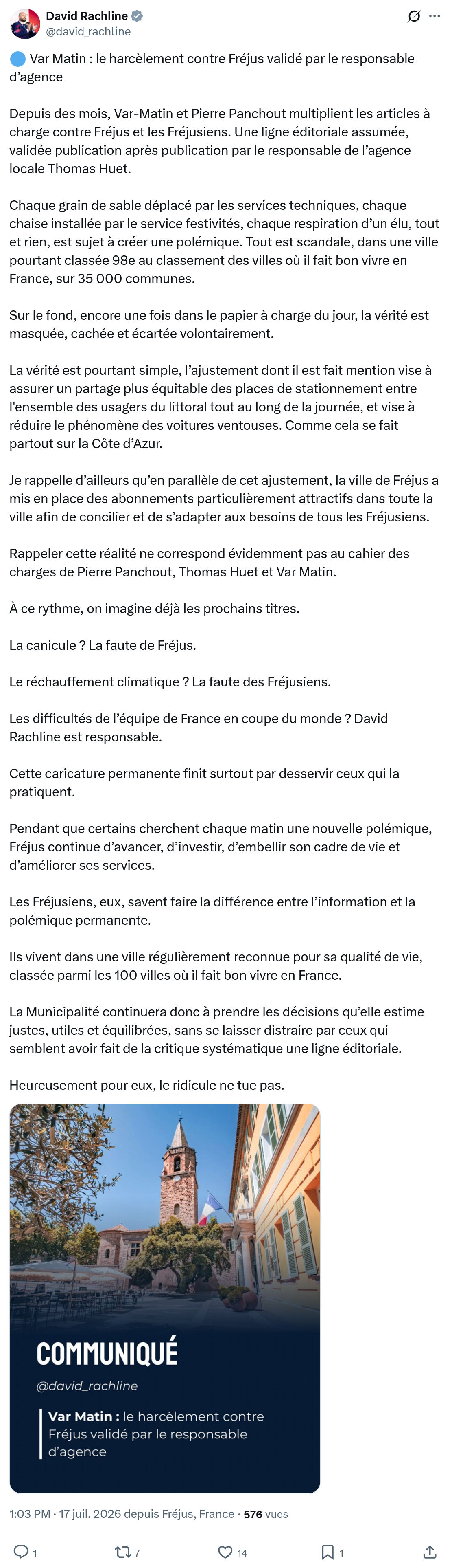 David Rachline: le harcèlement contre Fréjus...