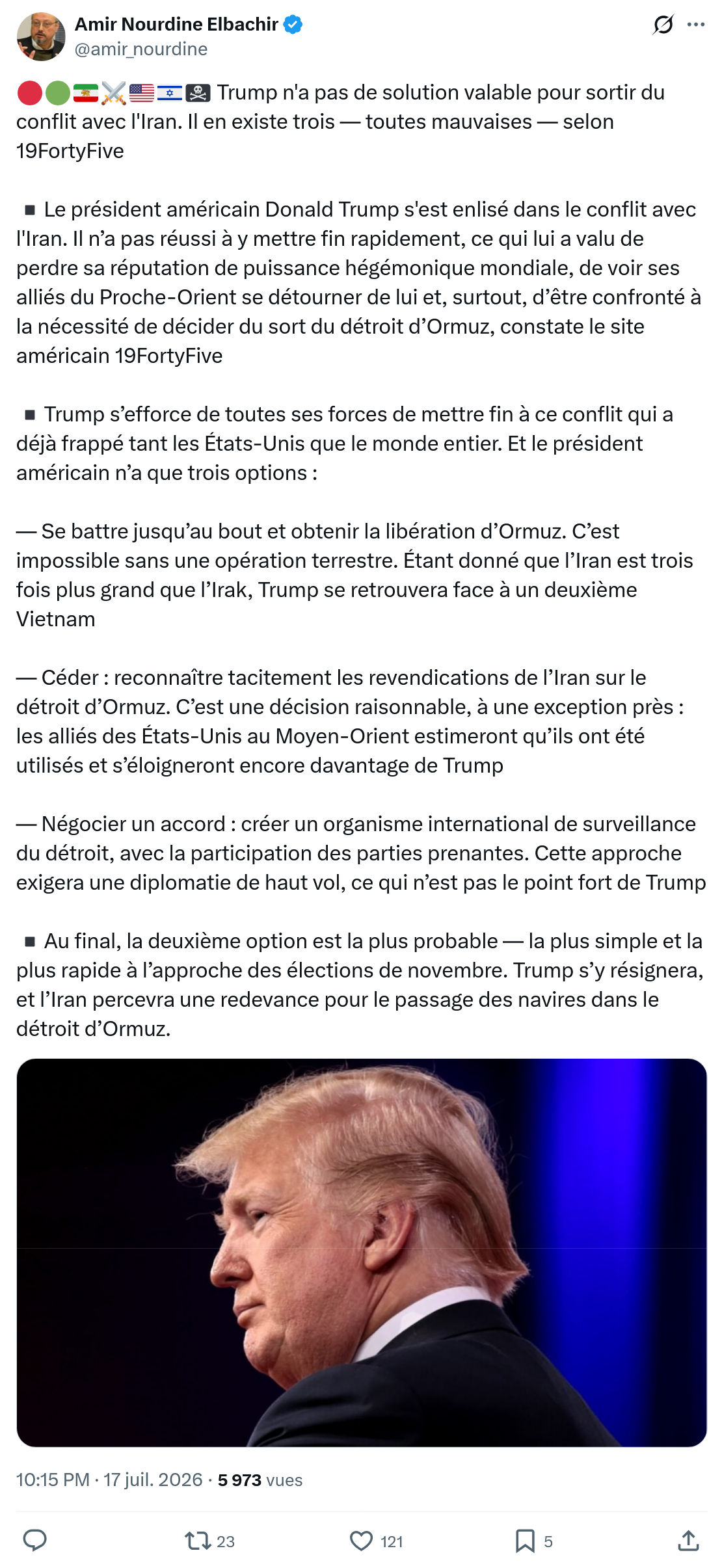 Amir Nourdine Elbachir: Trump n'a pas de solution valable...
