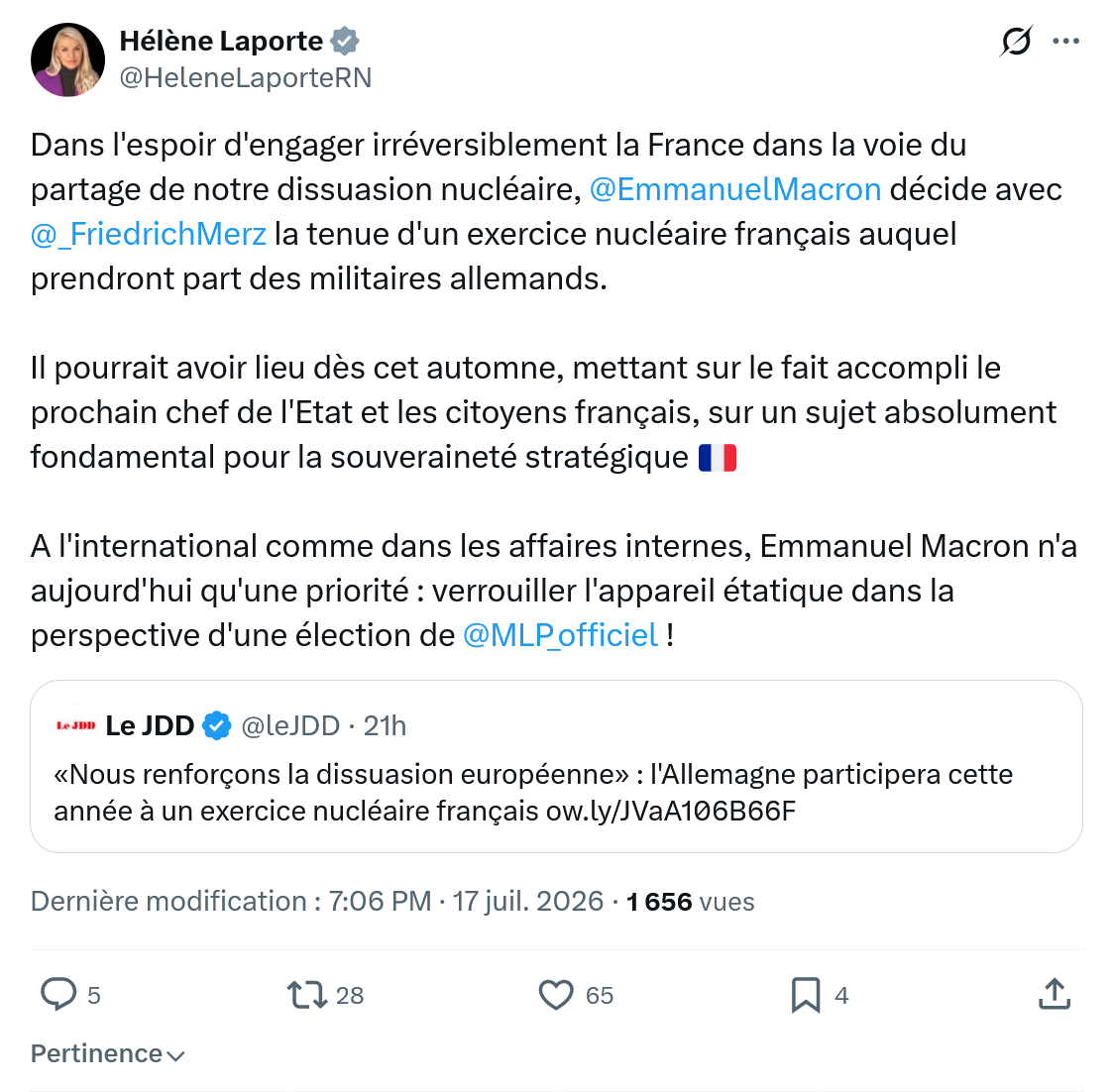 Hélène Laporte: A l'international comme dans les affaires internes...