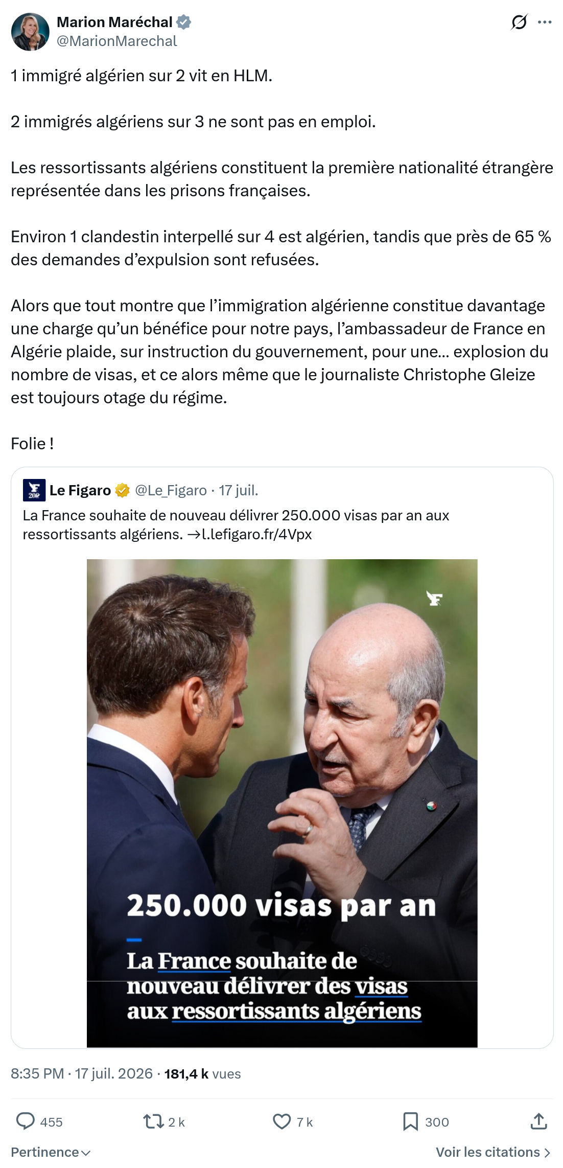 Marion Maréchal- Le Pen: 1 immigré algérien sur 2 vit en HLM...