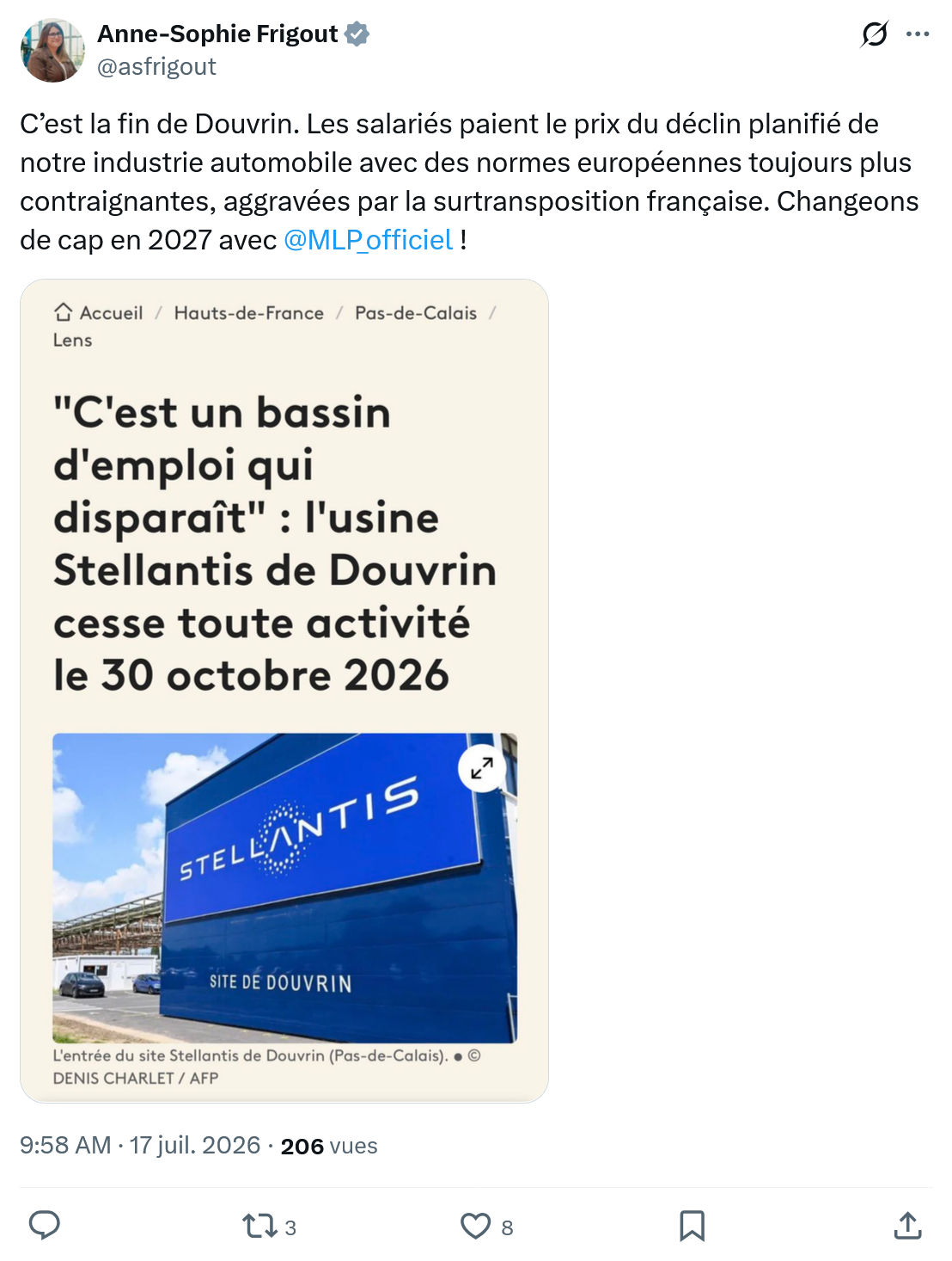 Anne-Sophie Frigout: C’est la fin de Douvrin...