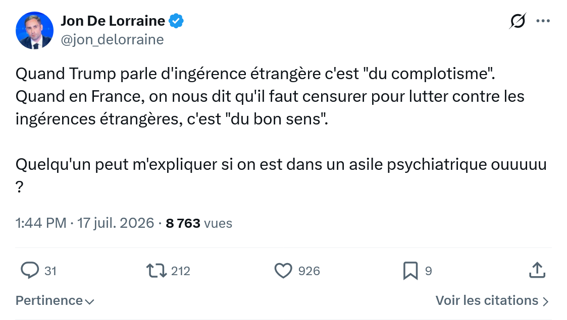 Jon De Lorraine: Quand Trump parle d'ingérence étrangère...