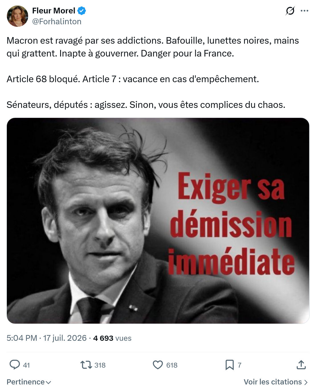 Fleur Morel: Macron est ravagé par ses addictions...