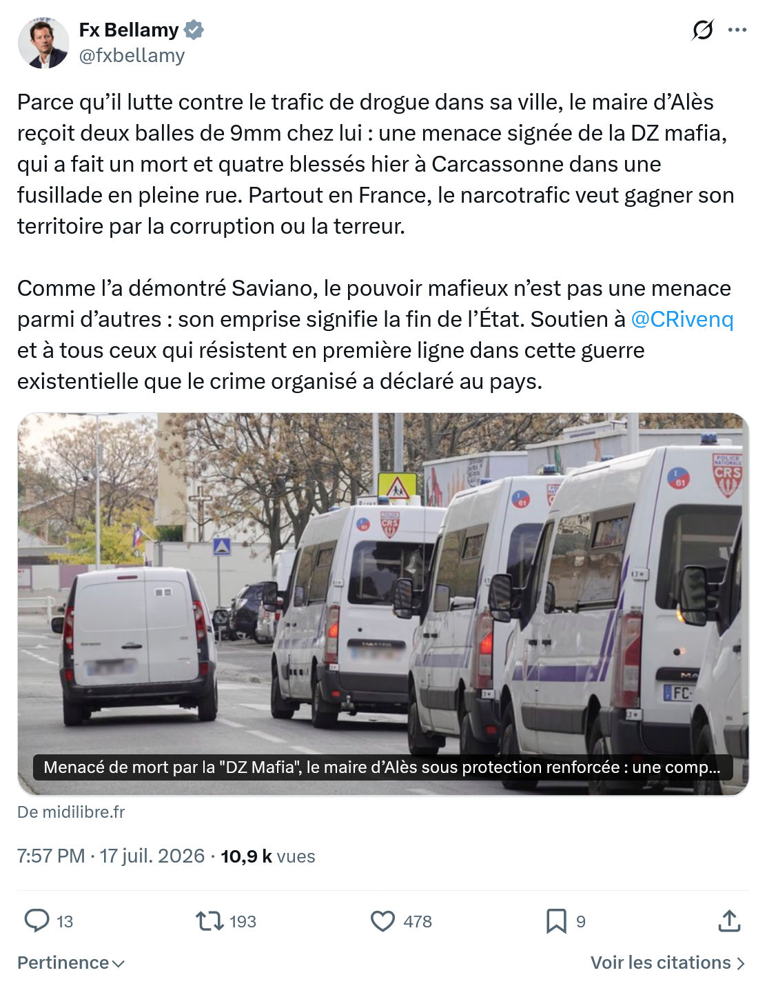 Fx Bellamy: Parce qu’il lutte contre le trafic...