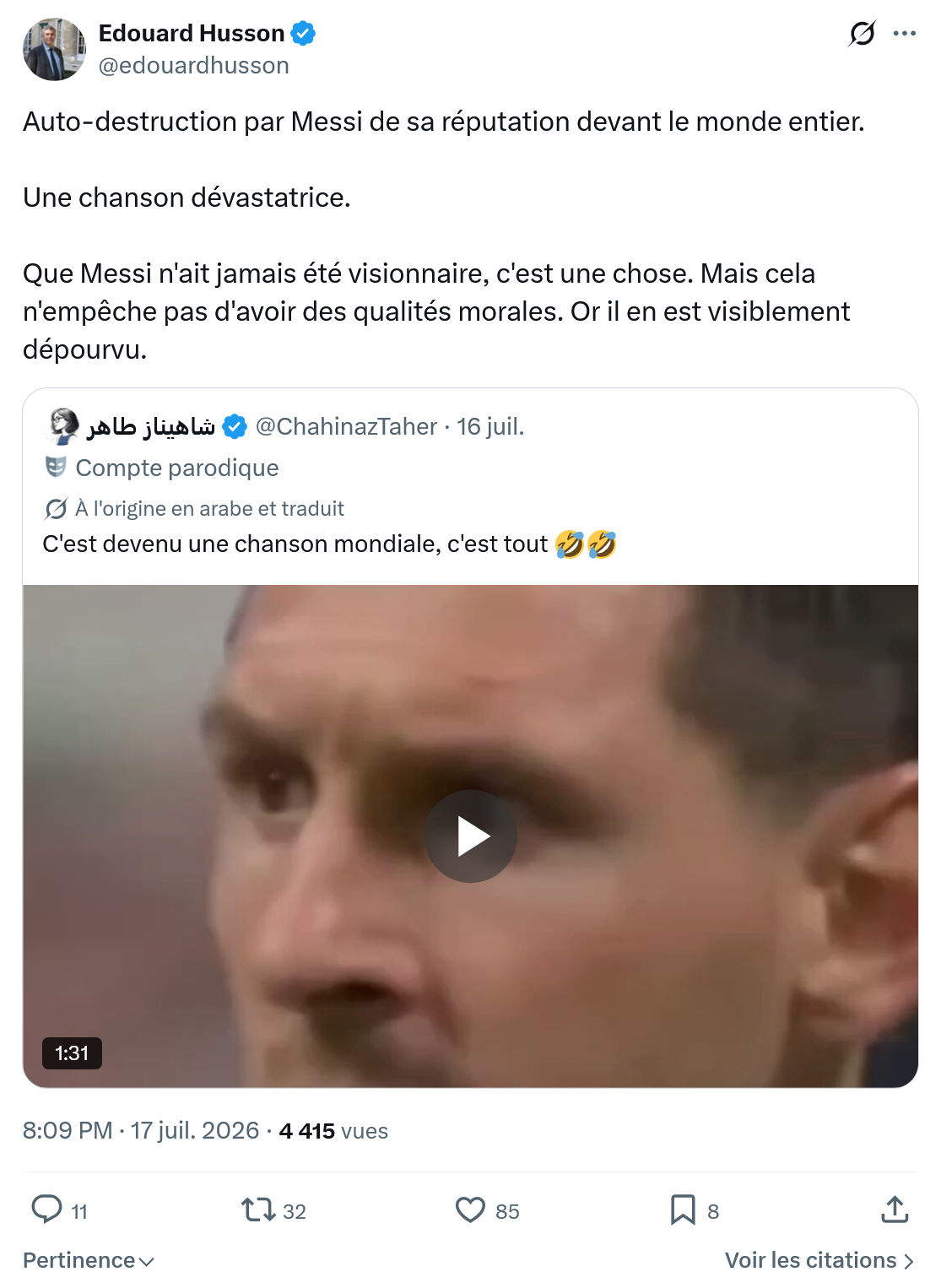 Édouard Husson: Auto-destruction par Messi...