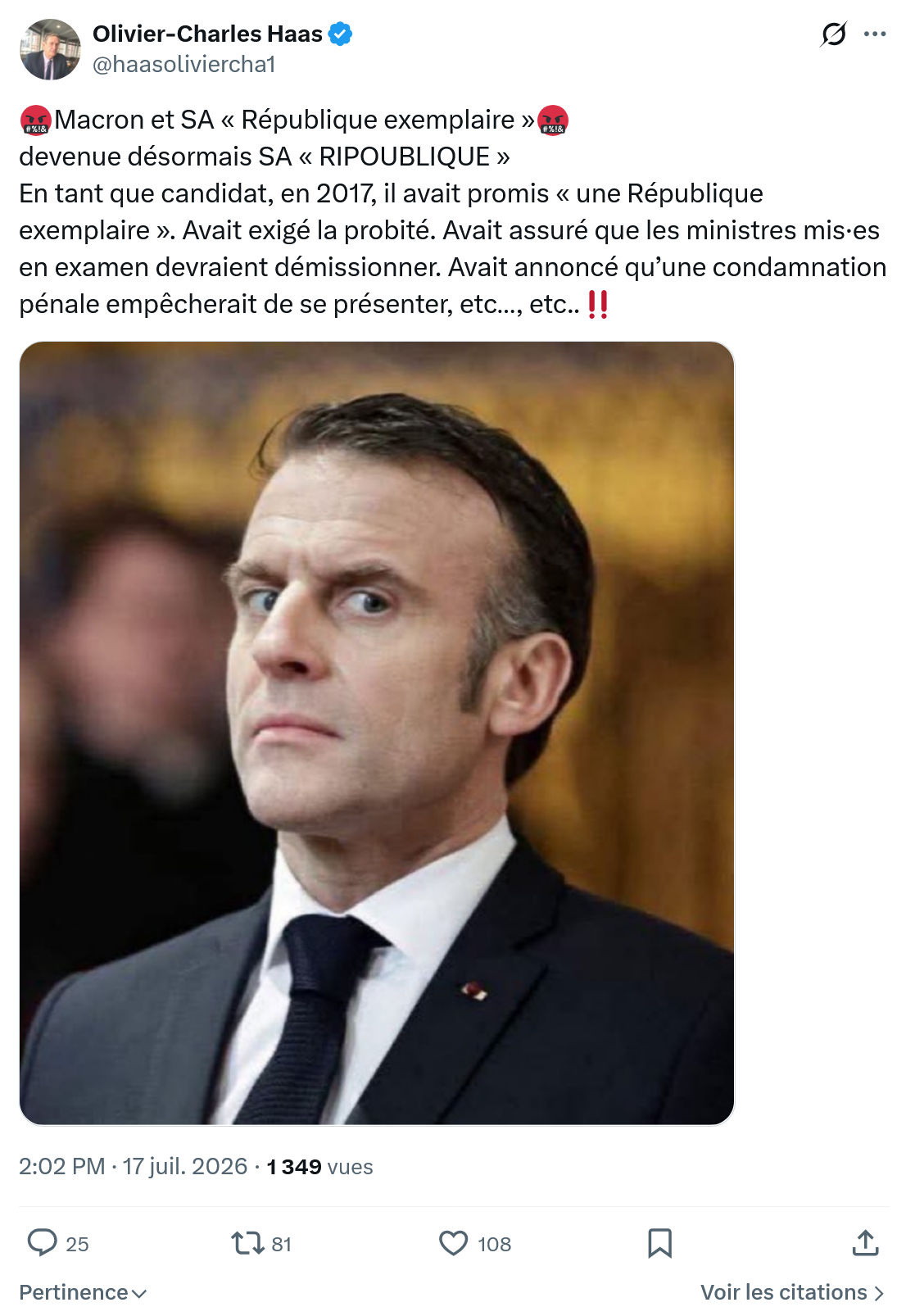 Olivier-Charles Haas: Macron et SA « République exemplaire »...