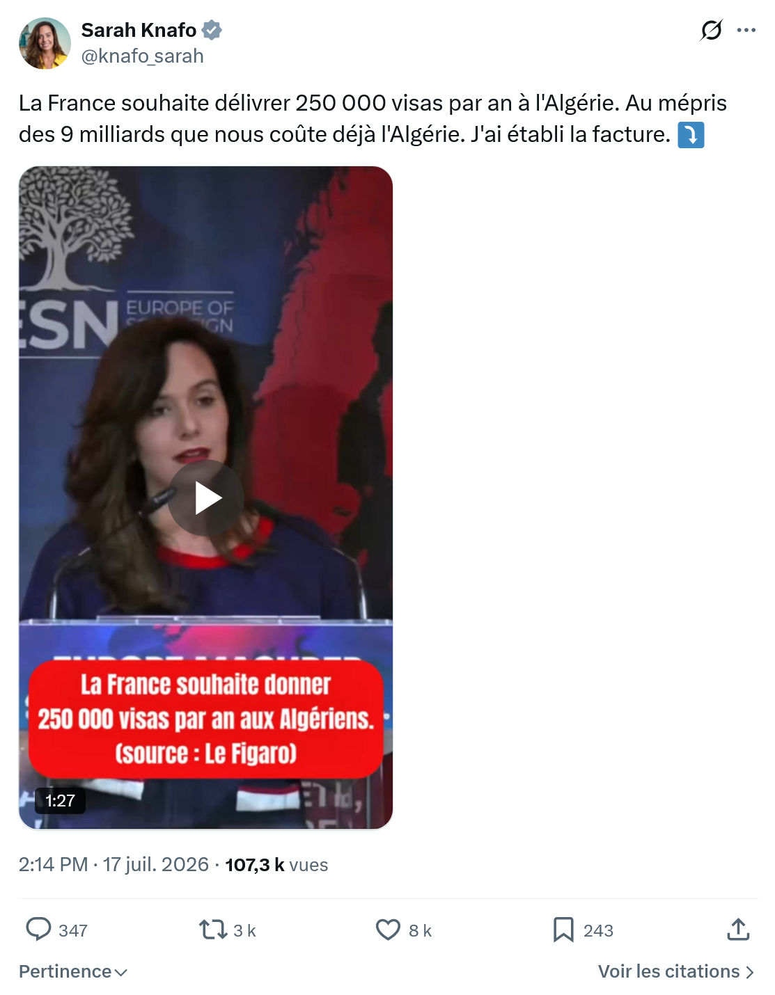 Sarah Knafo: La France souhaite délivrer...