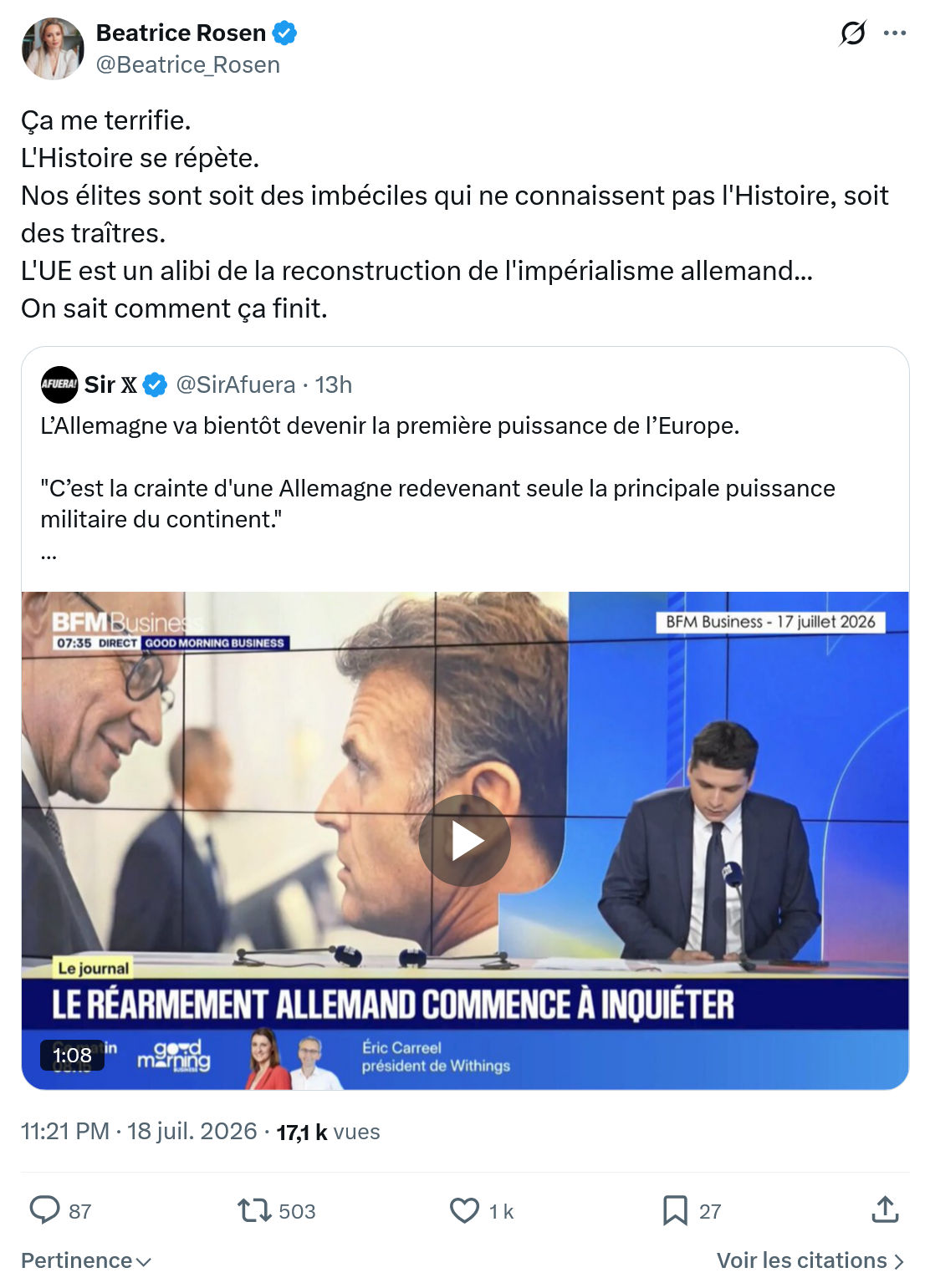Béatrice Rosen: Ça me terrifie...