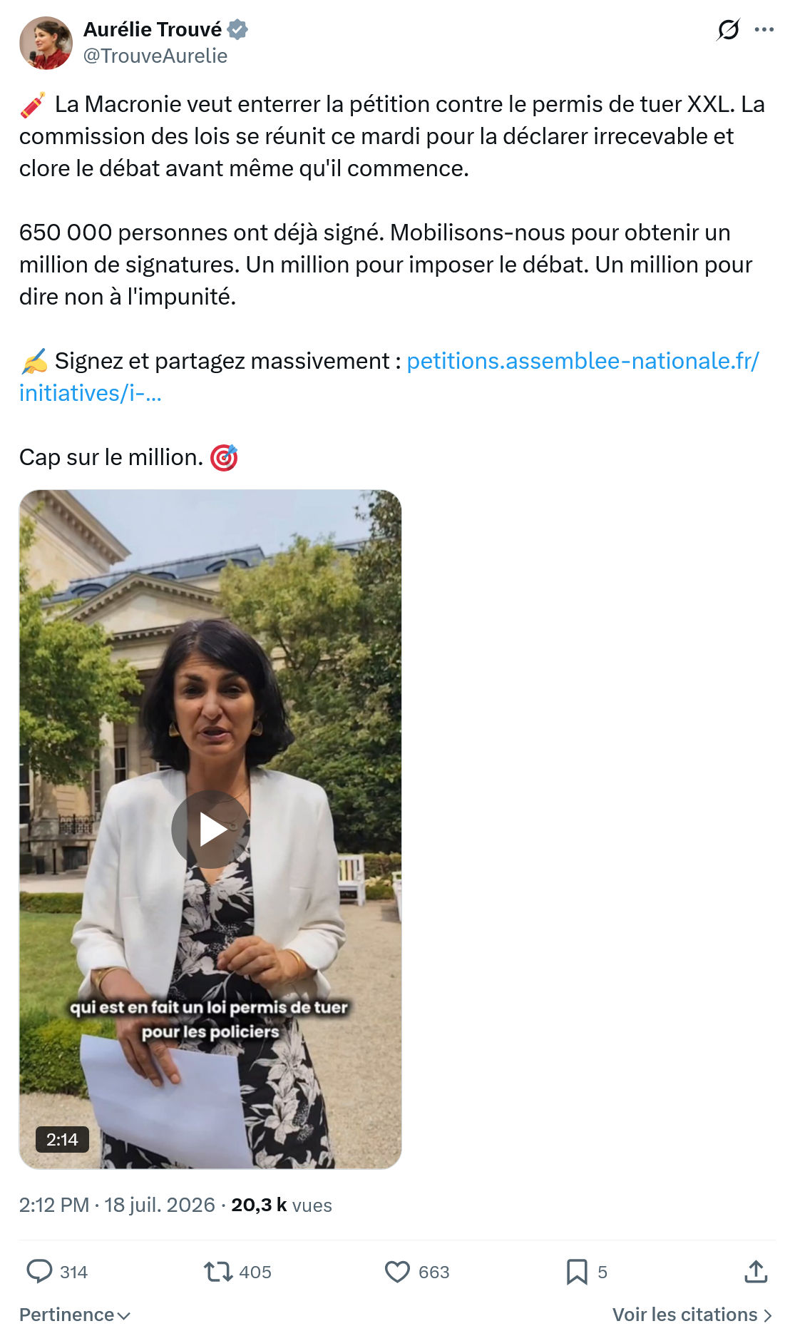 Aurélie Trouvé: La Macronie veut enterrer la pétition...