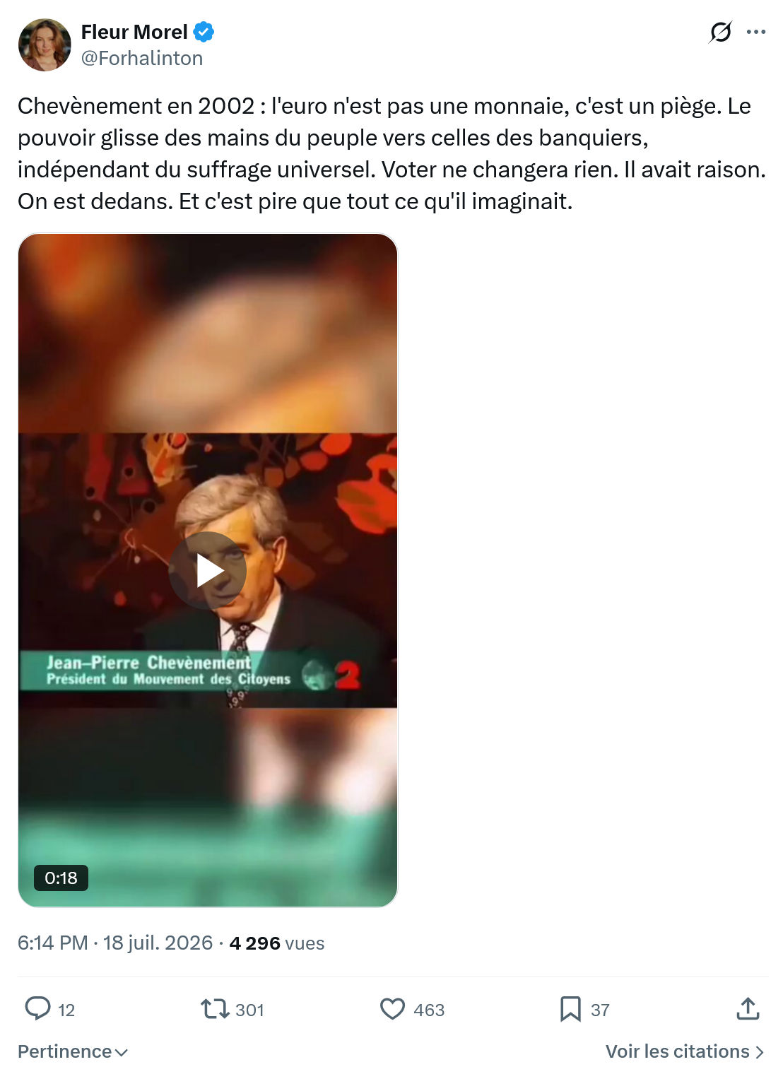 Fleur Morel: Chevènement en 2002...