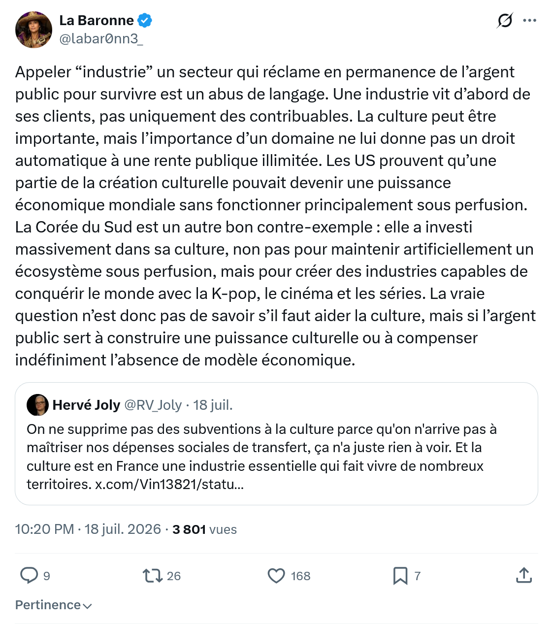 La Baronne: Appeler “industrie” un secteur...