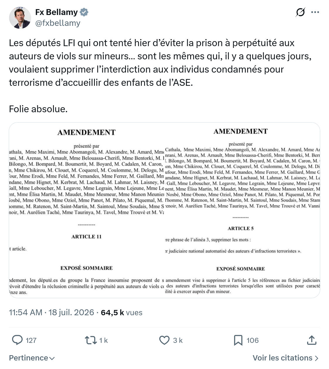 Fx Bellamy: Les députés LFI qui ont tenté...