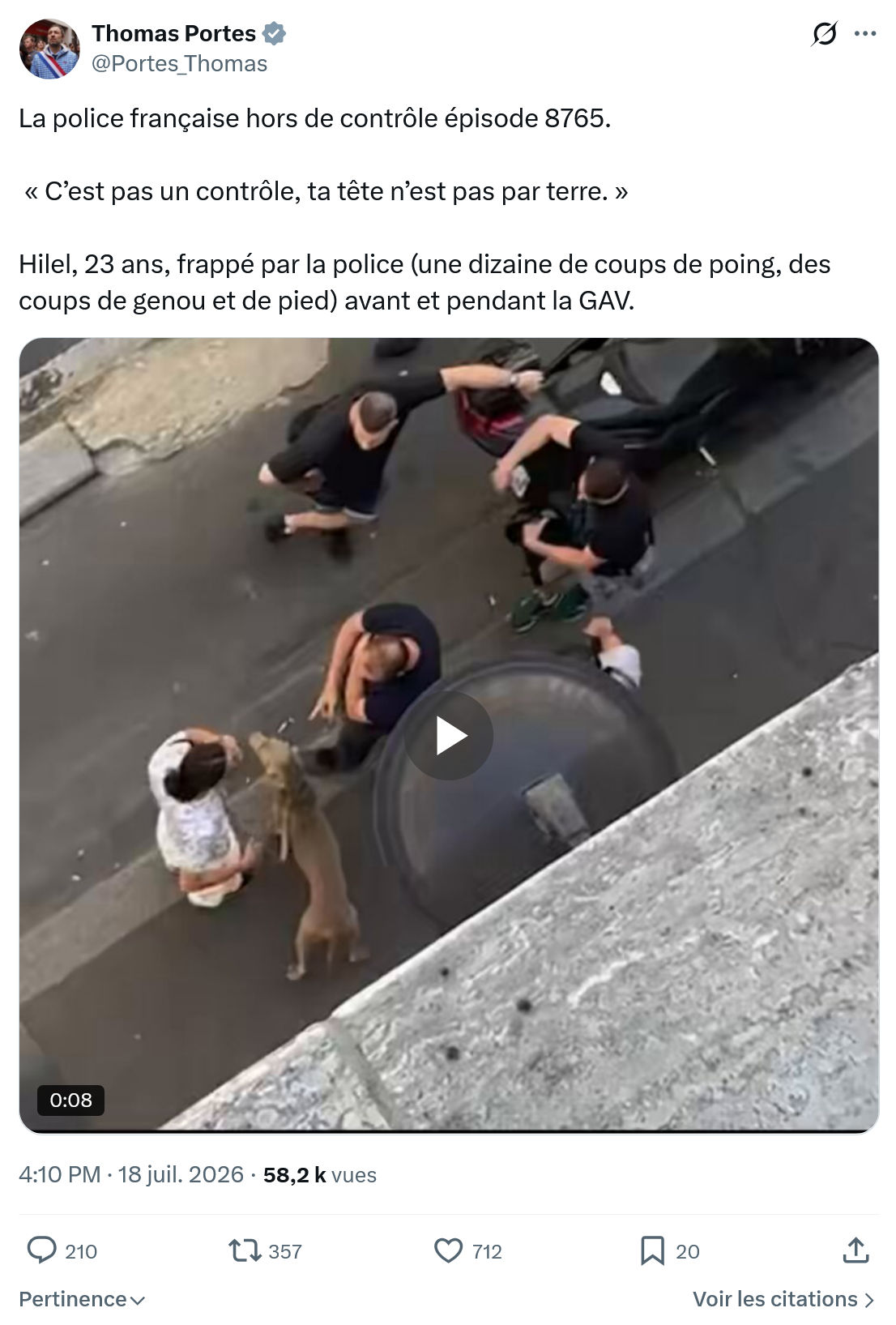 Thomas Portes: La police française hors de contrôle...