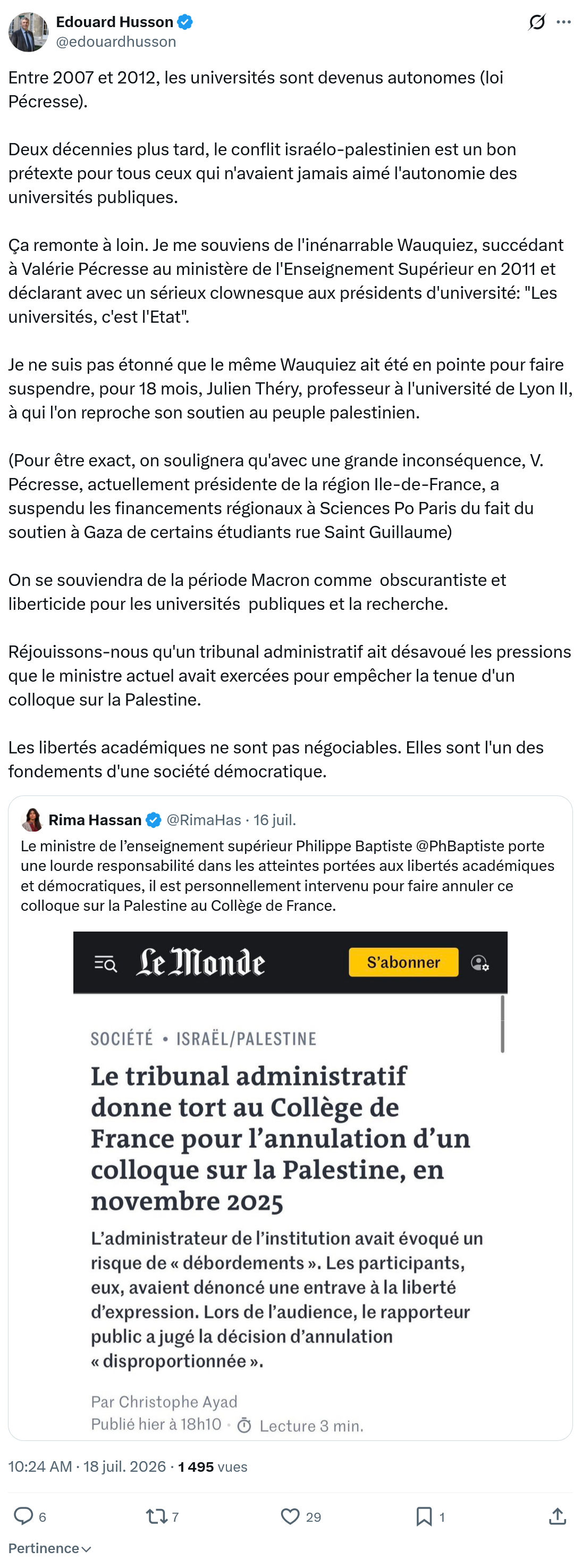 Édouard Husson: Entre 2007 et 2012...