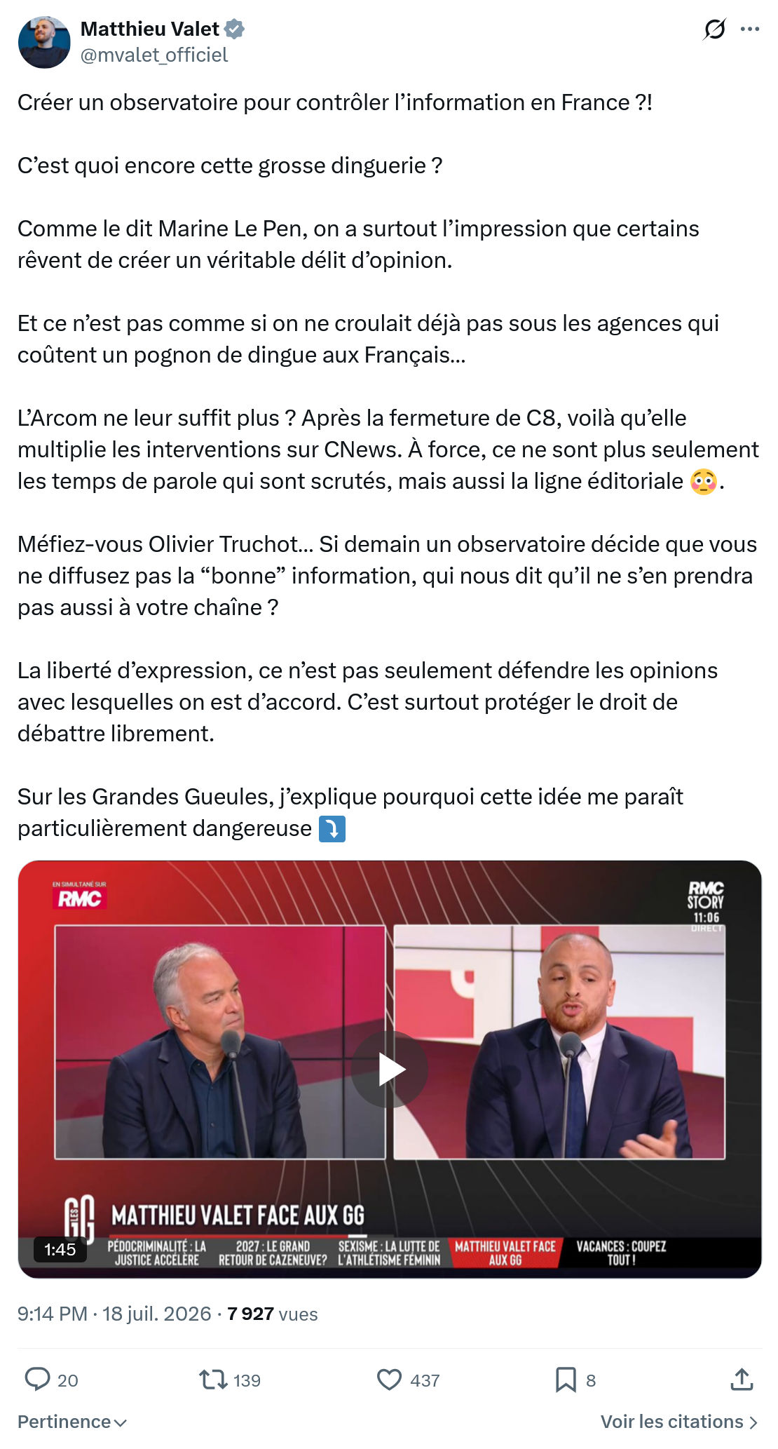 Matthieu Valet: Créer un observatoire pour...
