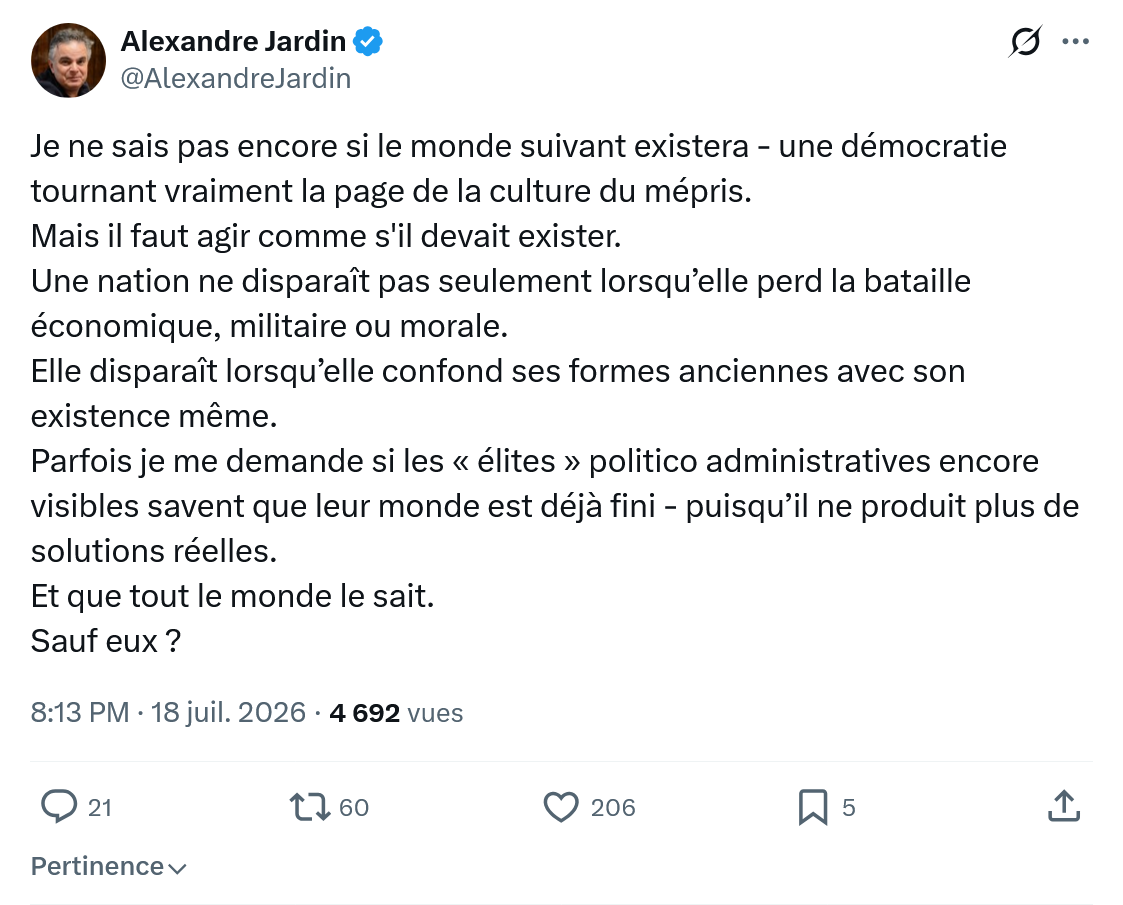 Alexandre Jardin: Je ne sais pas encore si le monde suivant existera...