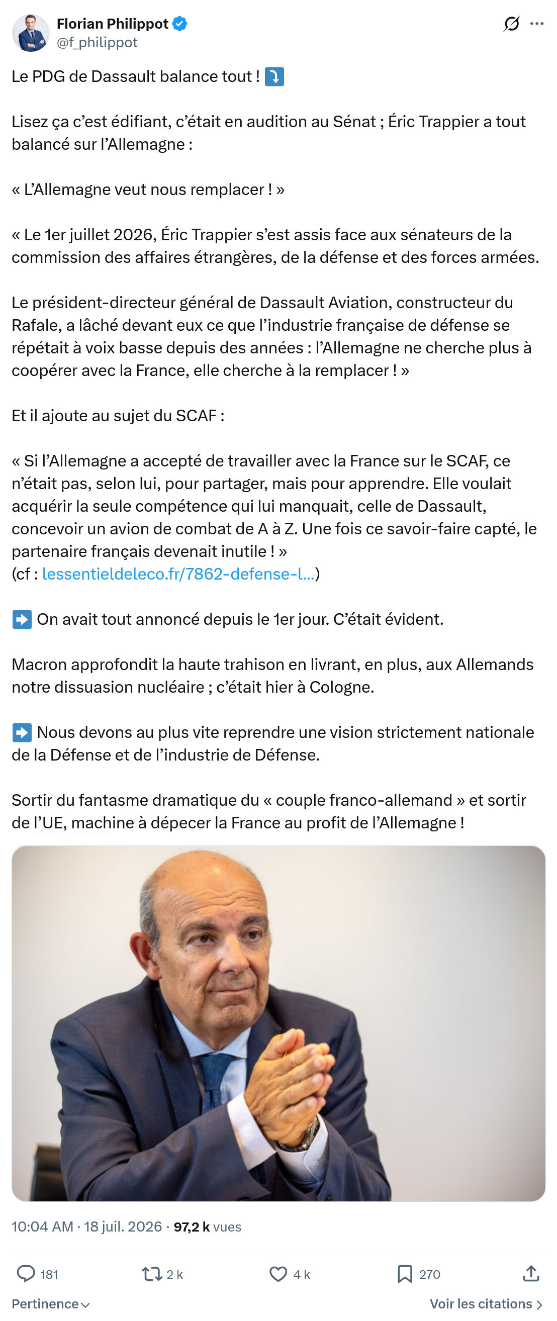 Florian Philippot: Le PDG de Dassault balance tout !...