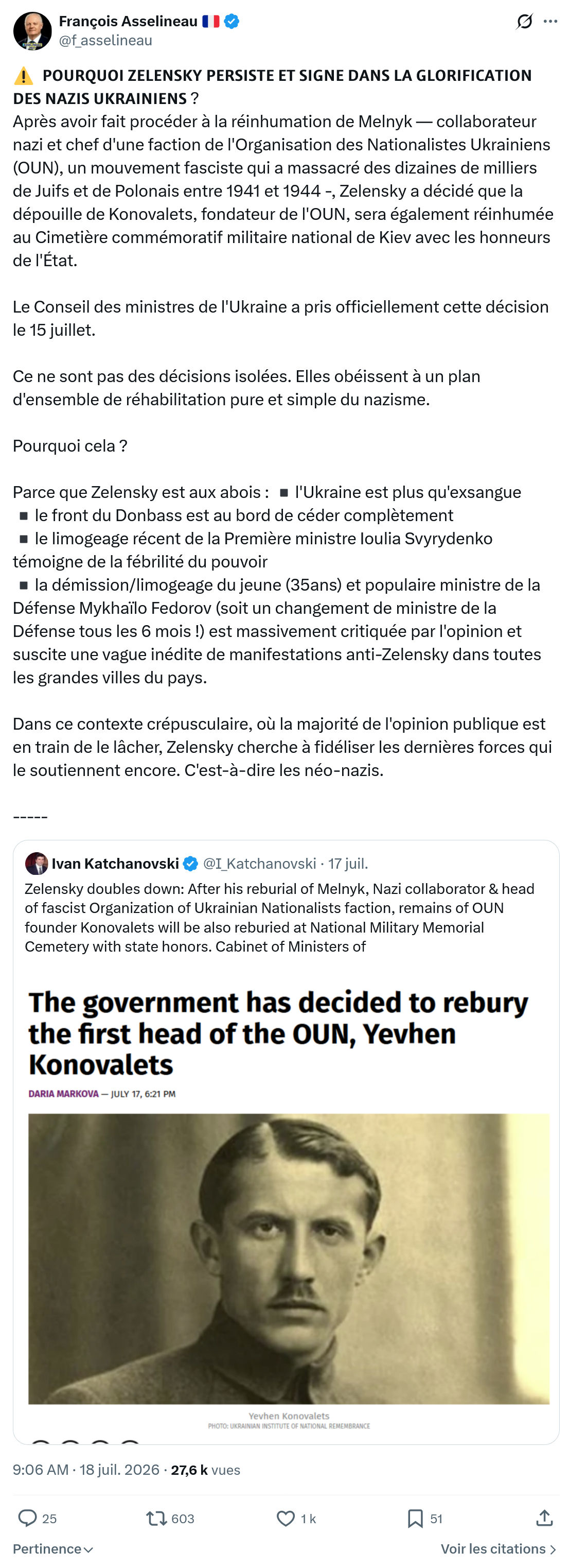Francois Asselineau: 𝗣𝗢𝗨𝗥𝗤𝗨𝗢𝗜 𝗭𝗘𝗟𝗘𝗡𝗦𝗞𝗬 𝗣𝗘𝗥𝗦𝗜𝗦𝗧𝗘...