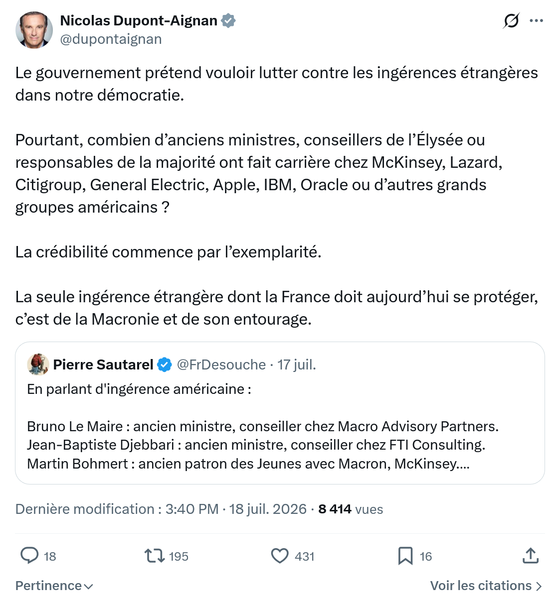 Nicolas Dupont-Aignan: Le gouvernement prétend vouloir...