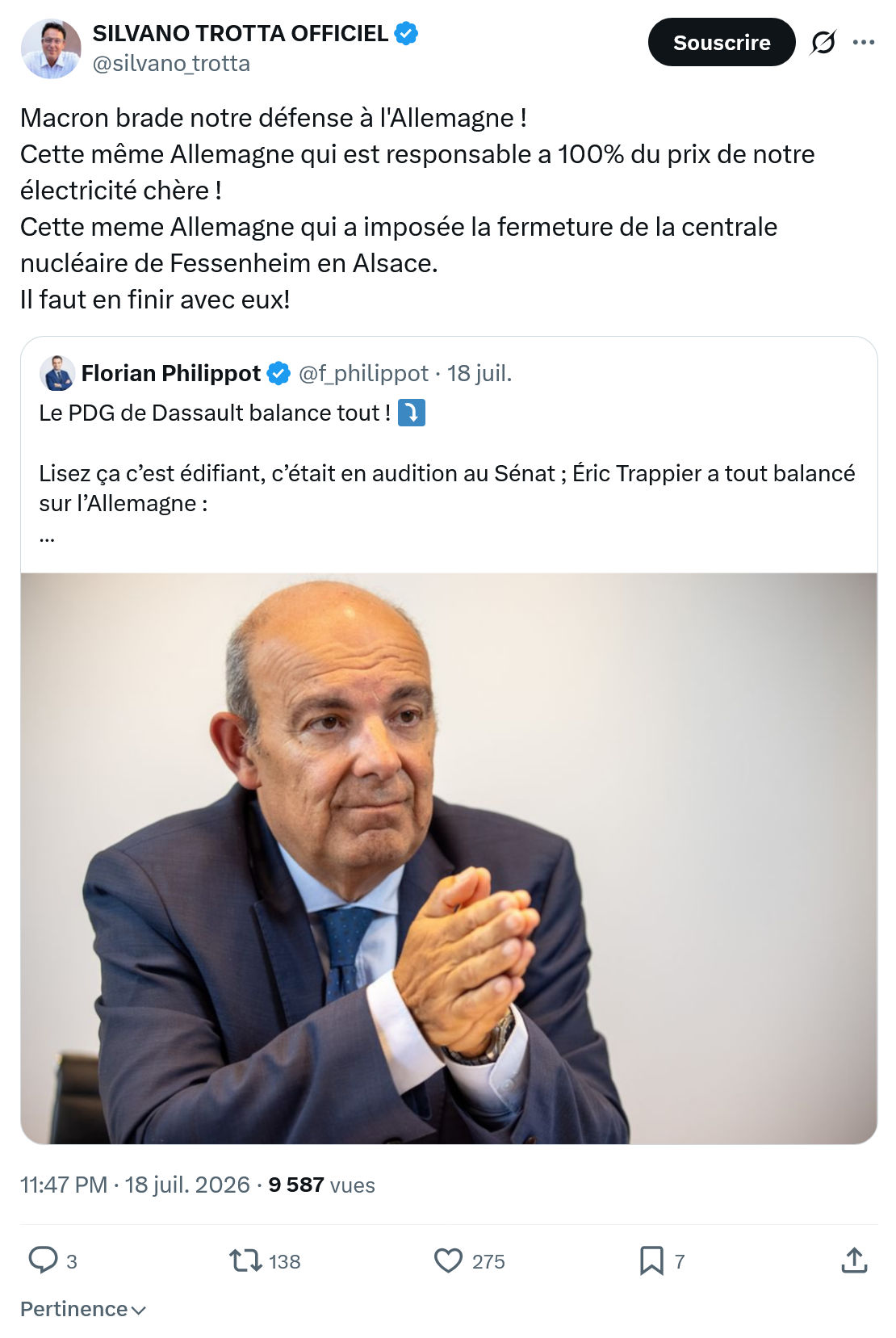 Silvano Trotta: Macron brade notre défense à l'Allemagne !...