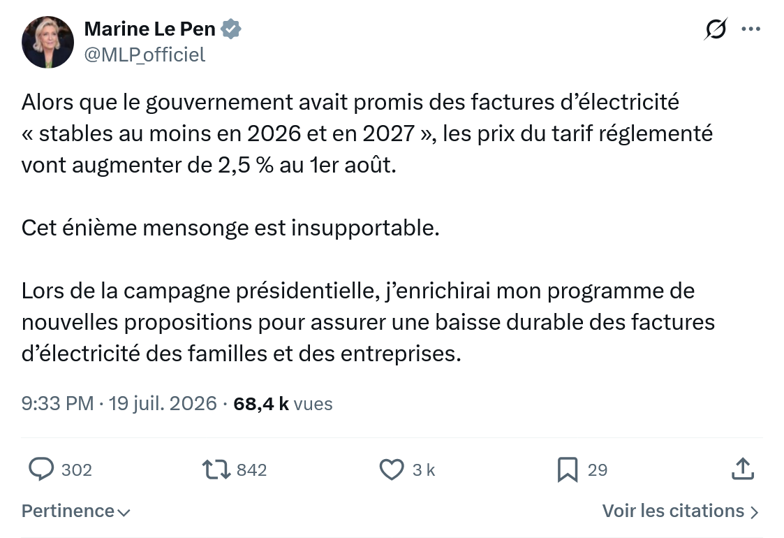 Marine Le Pen: Alors que le gouvernement avait promis...