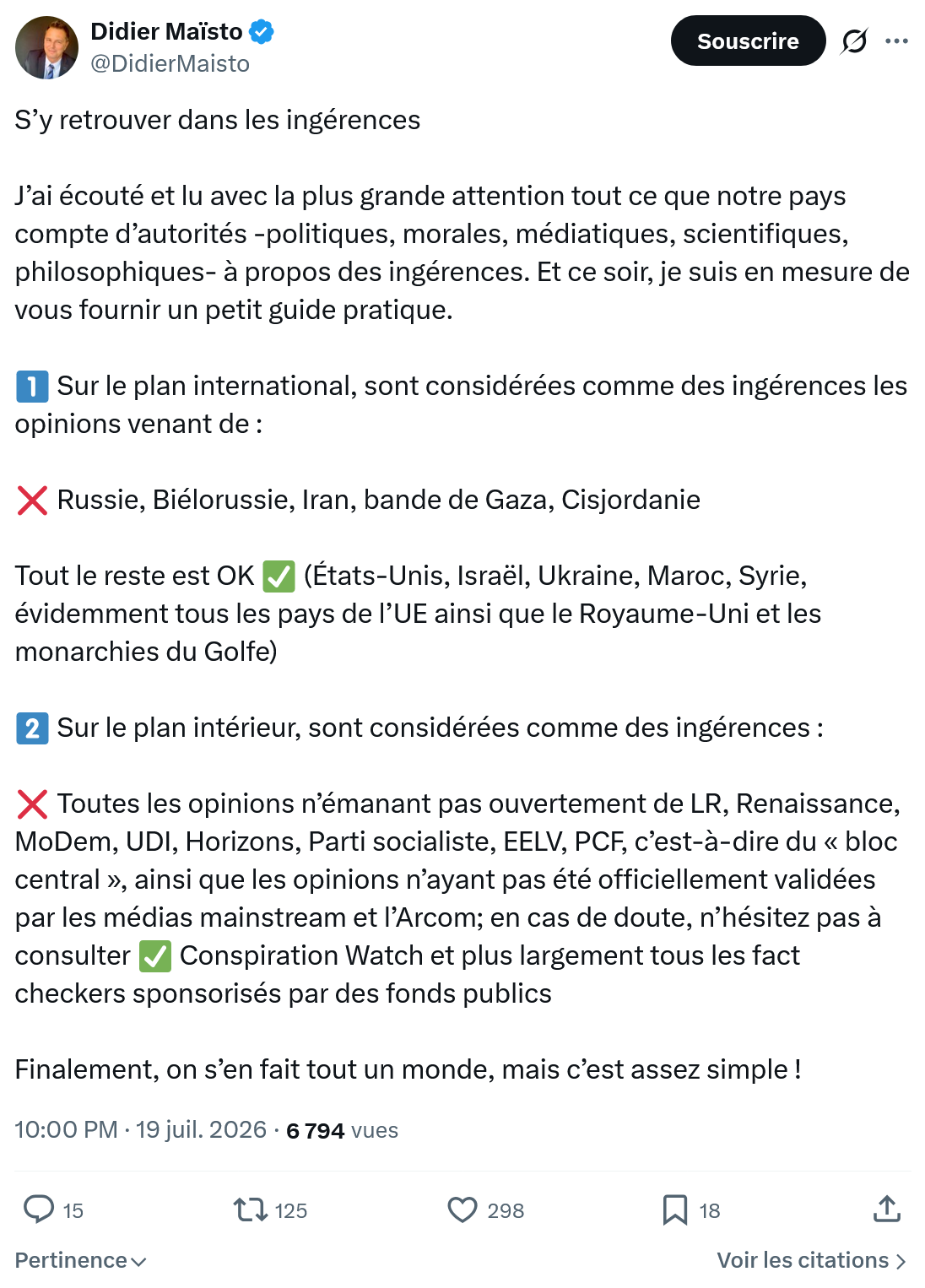 Didier Maïsto: S’y retrouver dans les ingérences...