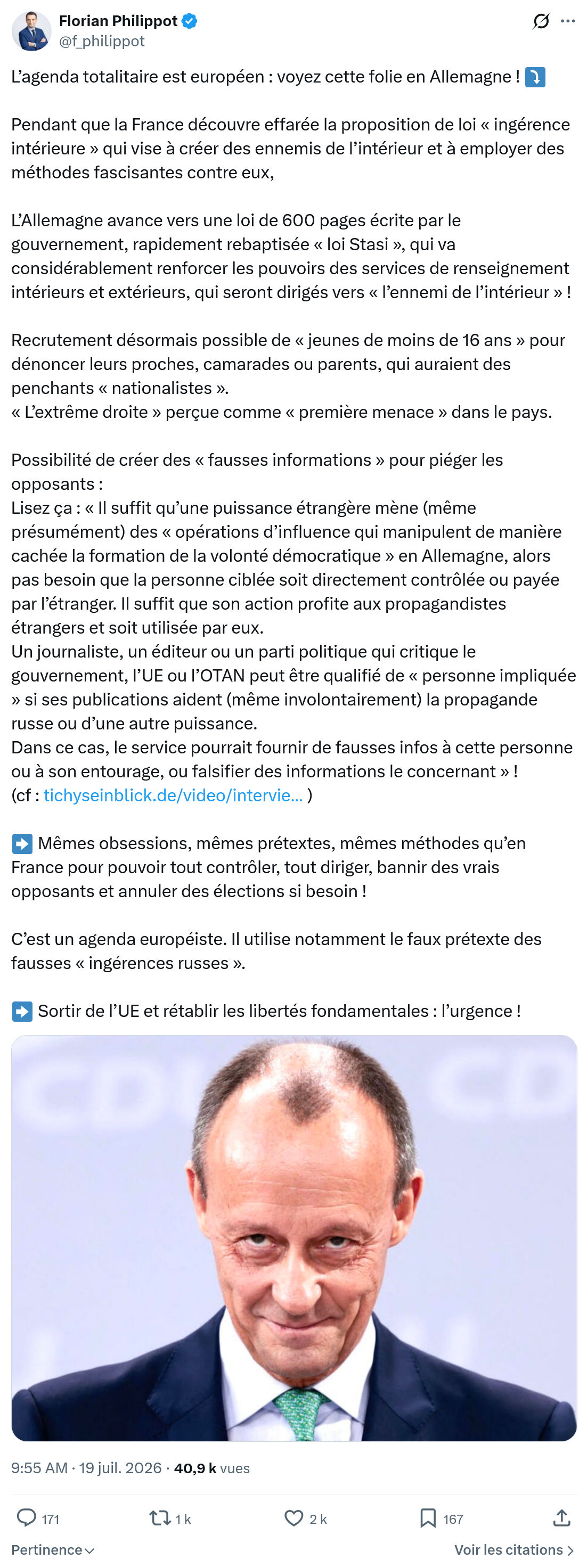 Florian Philippot: L’agenda totalitaire est européen...
