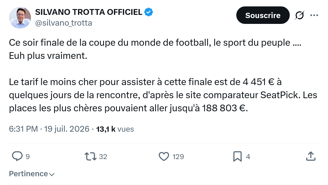 Silvano Trotta: Ce soir finale de la coupe du monde...