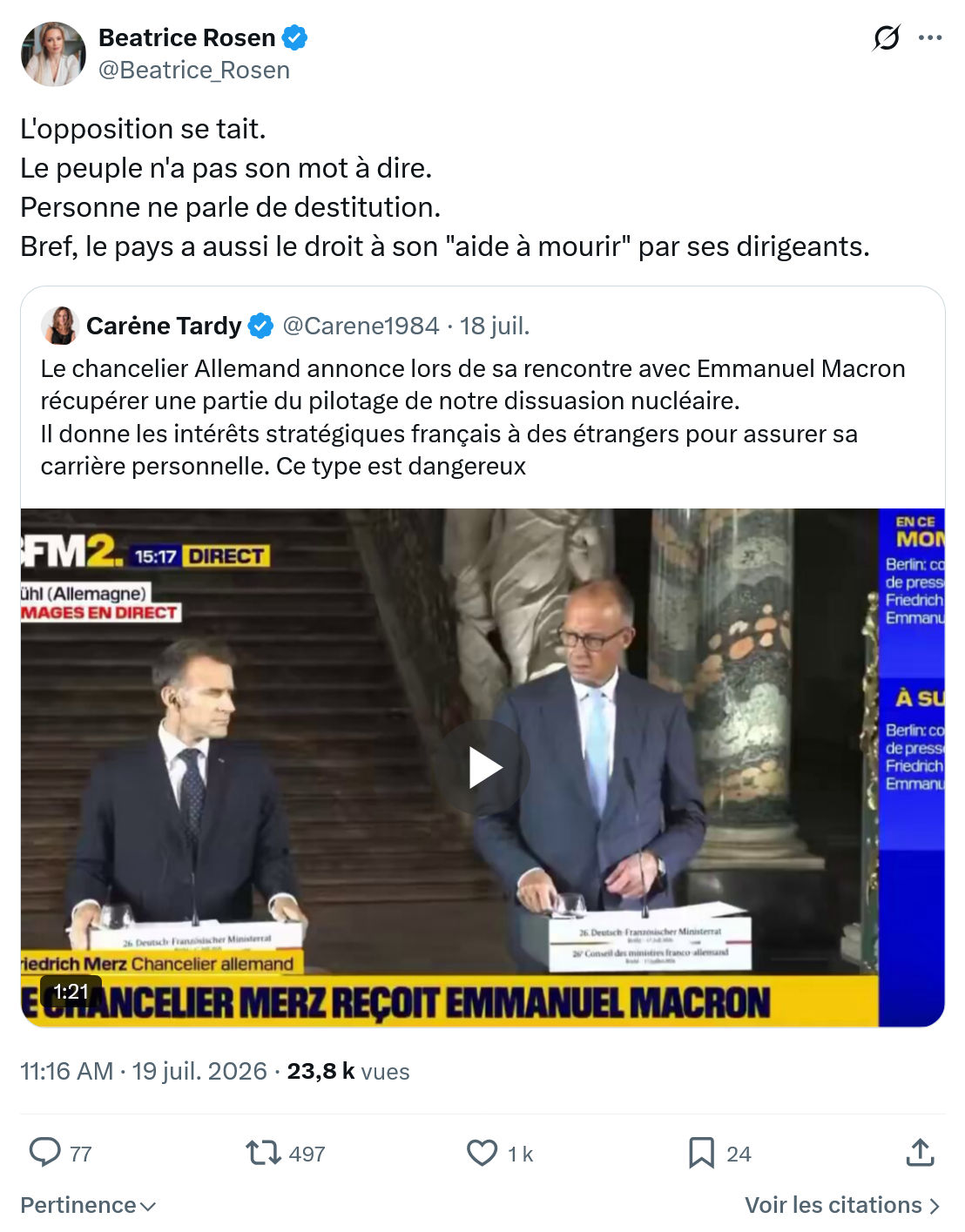 Béatrice Rosen: L'opposition se tait...