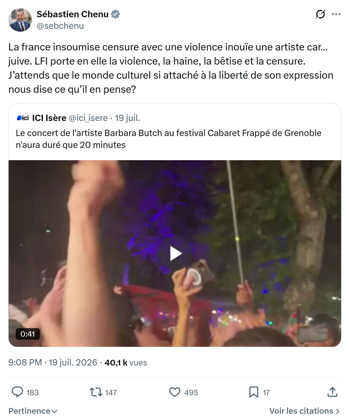 Sébastien Chenu: La france insoumise censure...