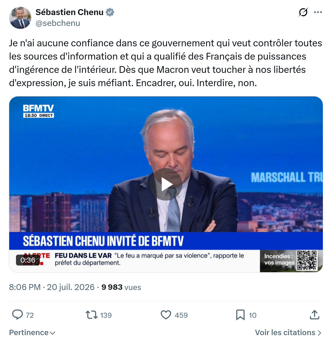 Sébastien Chenu: Je n'ai aucune confiance dans...