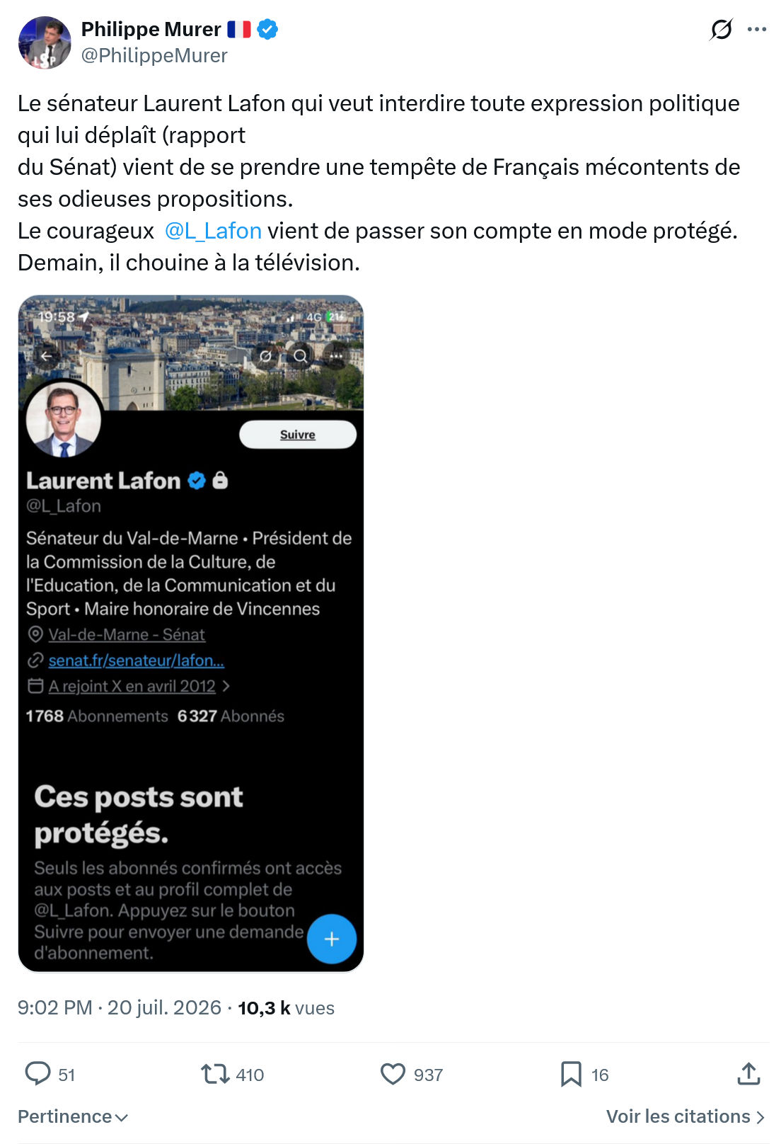 Philippe Murer: Le sénateur Laurent Lafon...