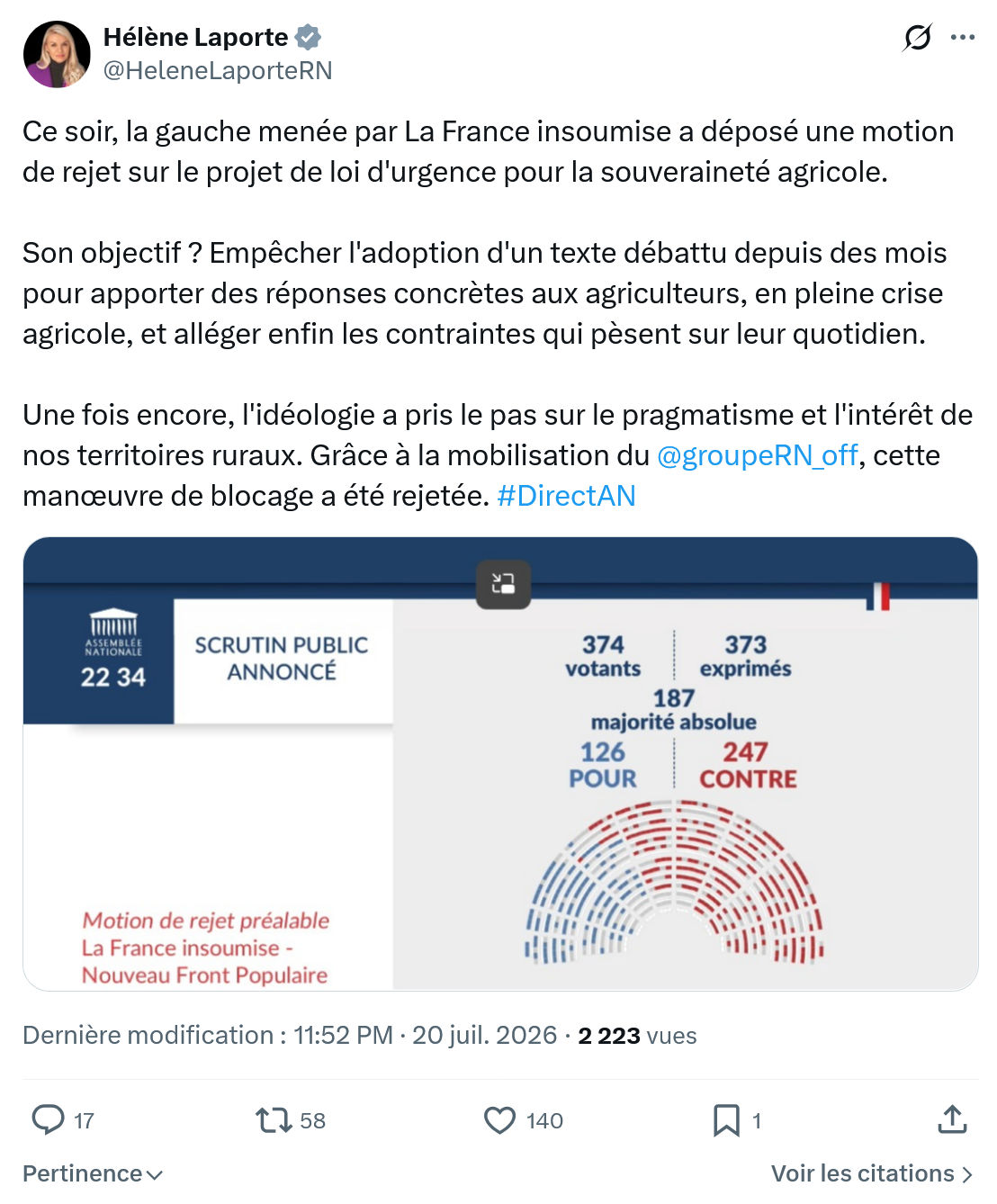 Hélène Laporte: Ce soir, la gauche menée par La France...