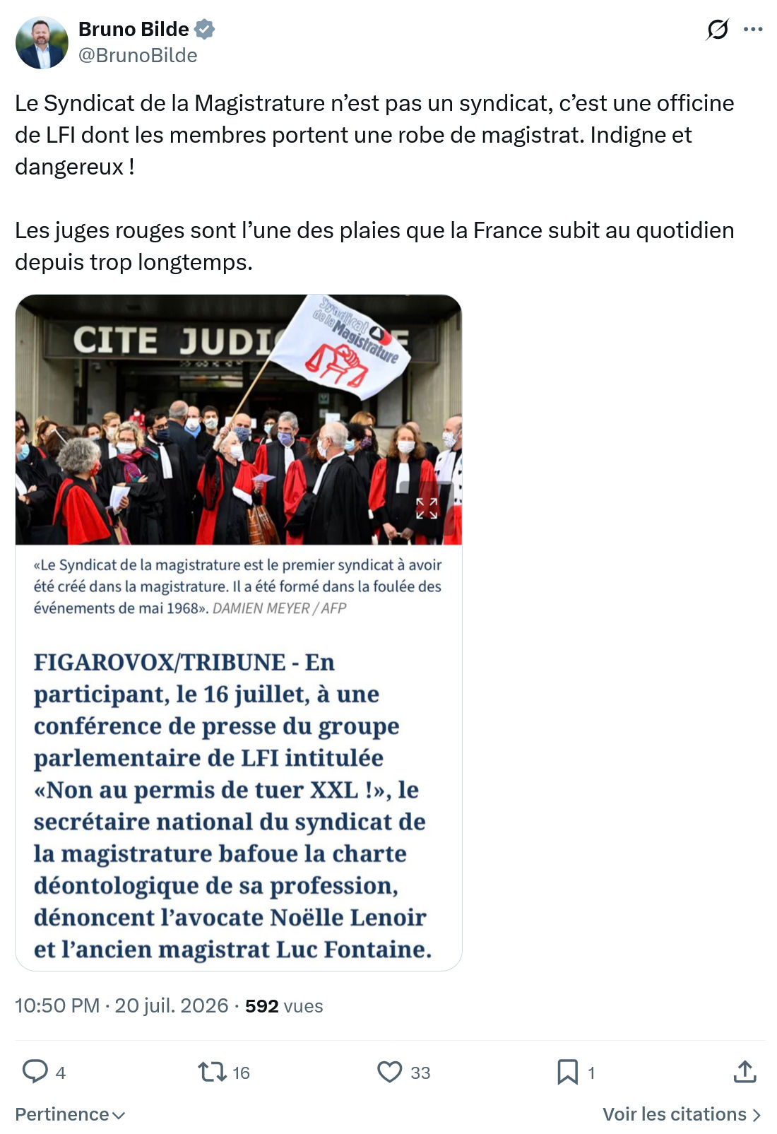 Bruno Bilde: Le Syndicat de la Magistrature...