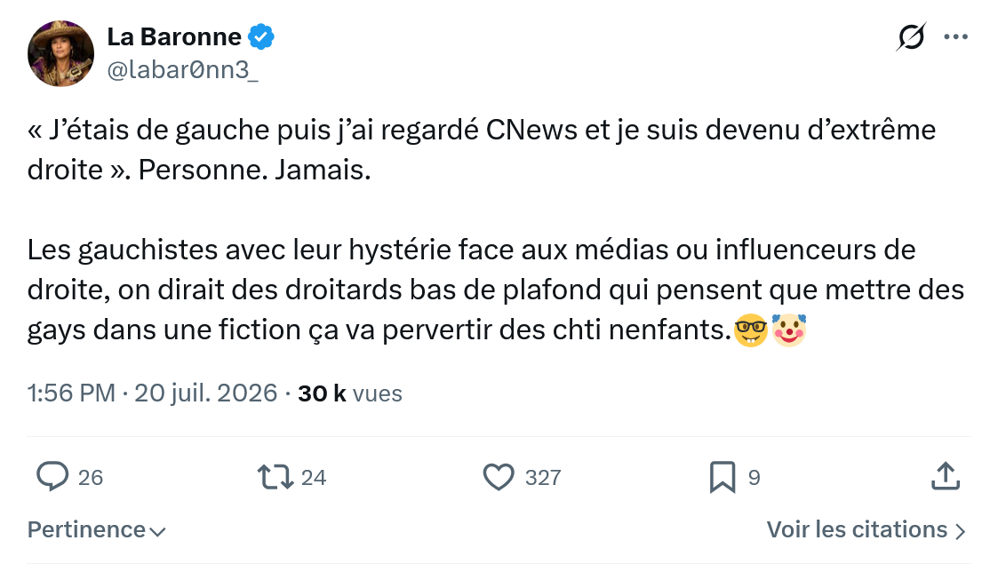 La Baronne: J’étais de gauche puis j’ai regardé CNews...