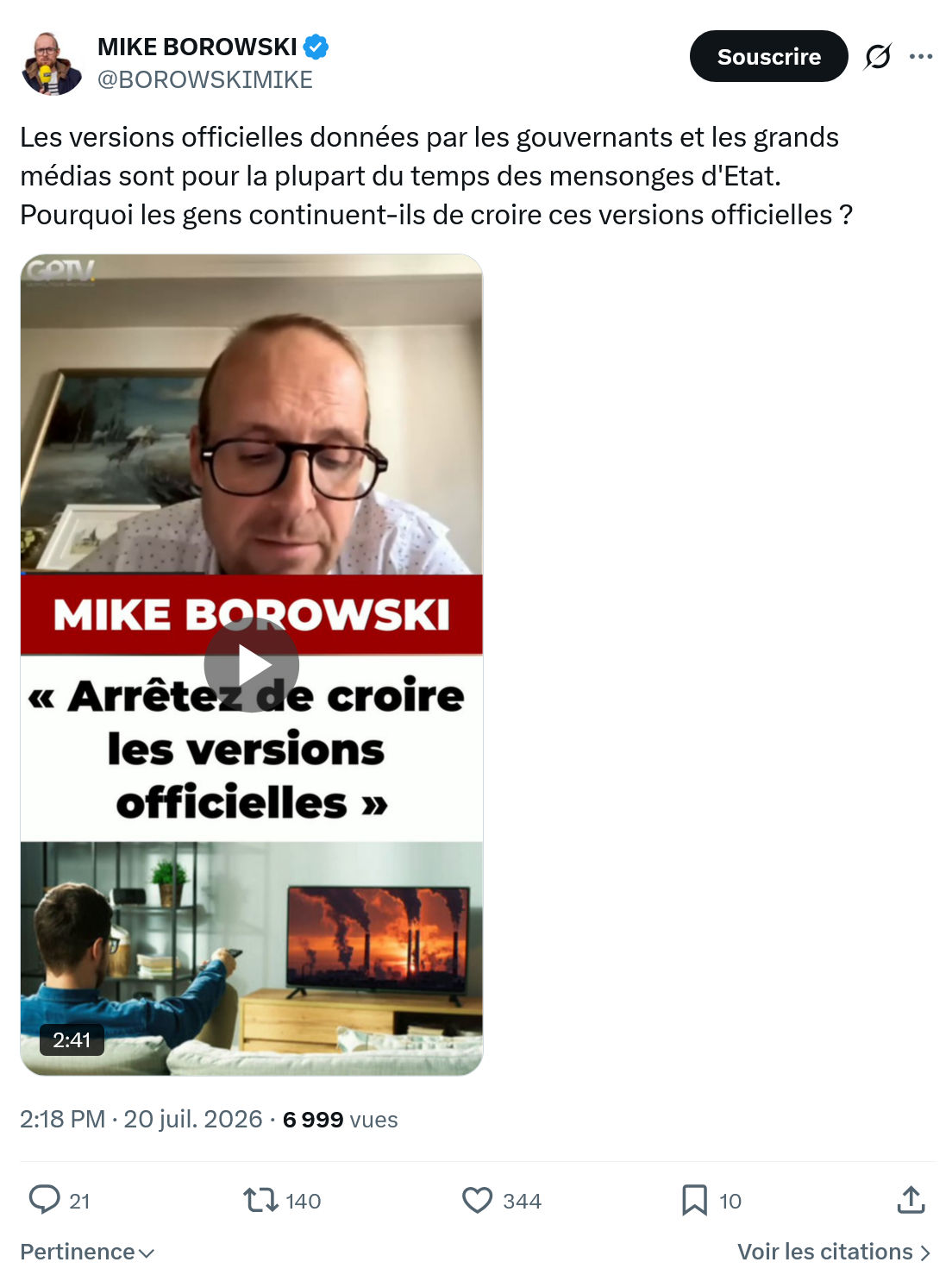 Mike Borowski: Les versions officielles données...