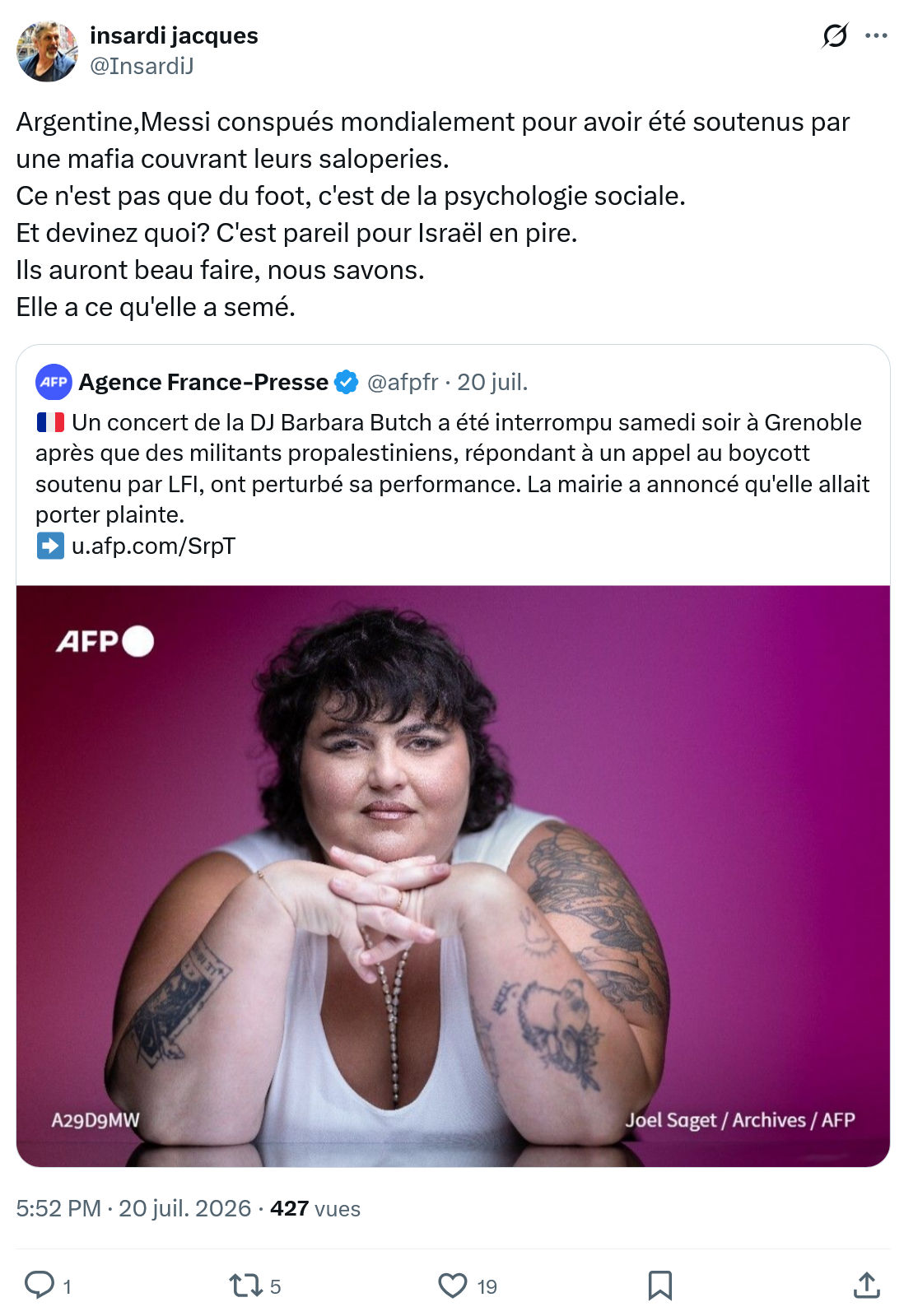 Insardi Jacques: Argentine, Messi conspués mondialement...