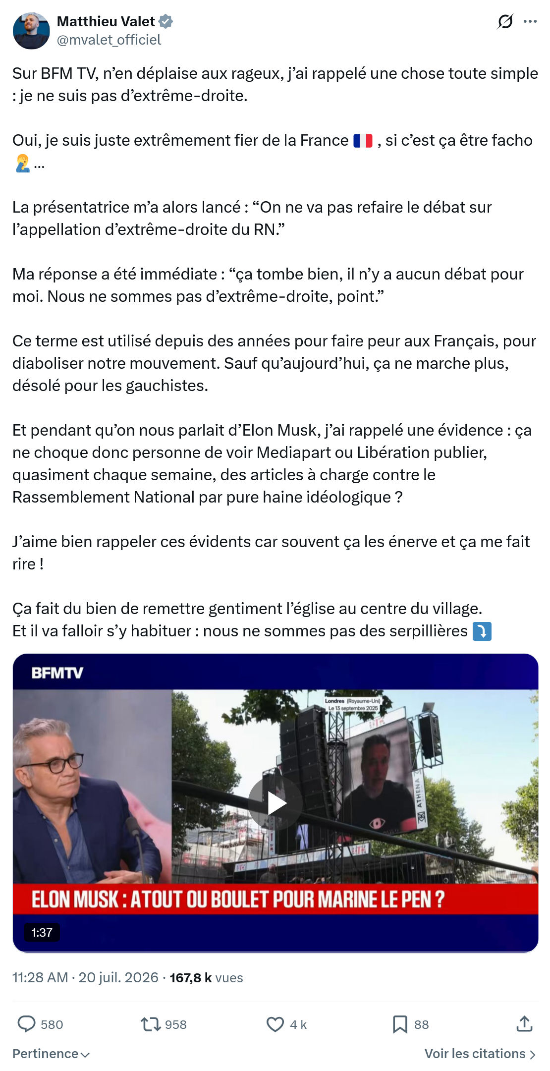 Matthieu Valet: Sur BFM TV, n’en déplaise aux rageux...